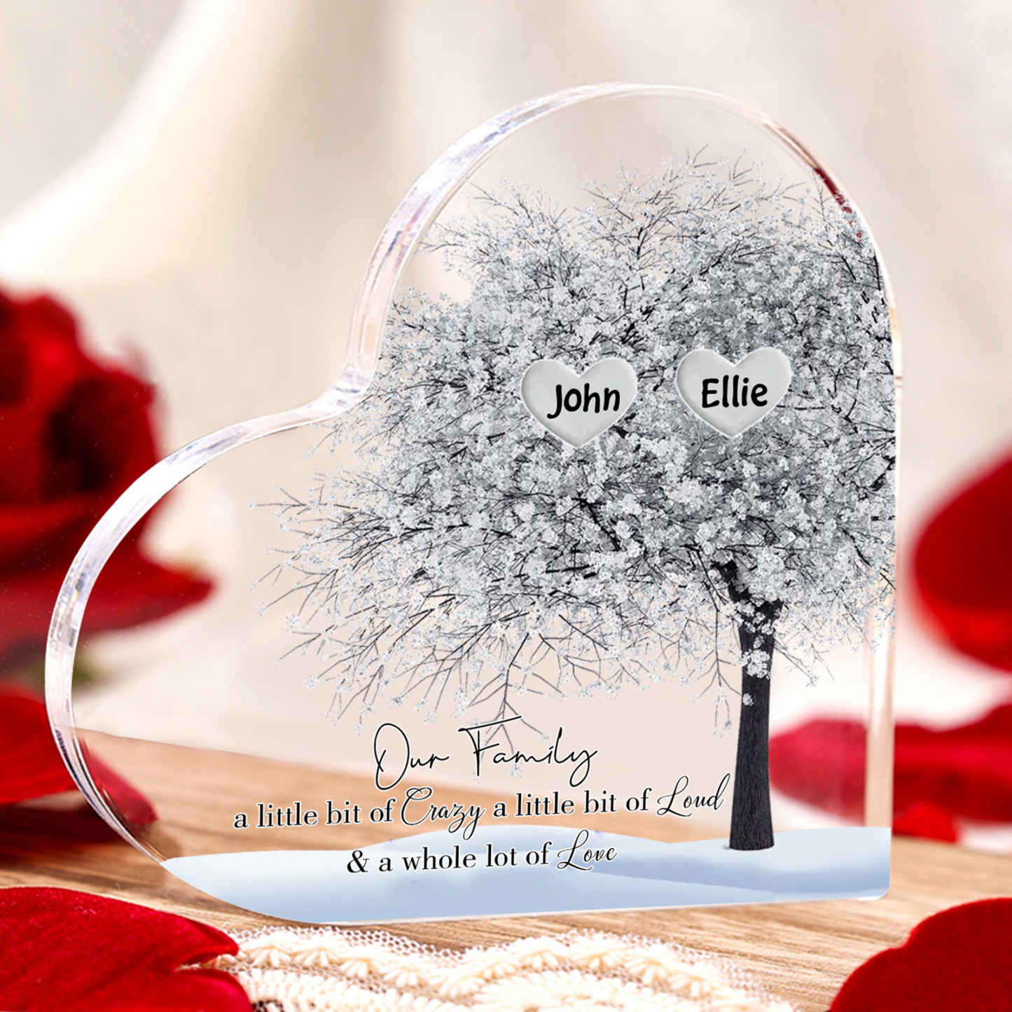 Personalised Silver Family Tree Acrylic Heart Plaque Custom 1–10 Names Ornament Christmas Gifts for Grandpa/Grandma-Jessemade AU