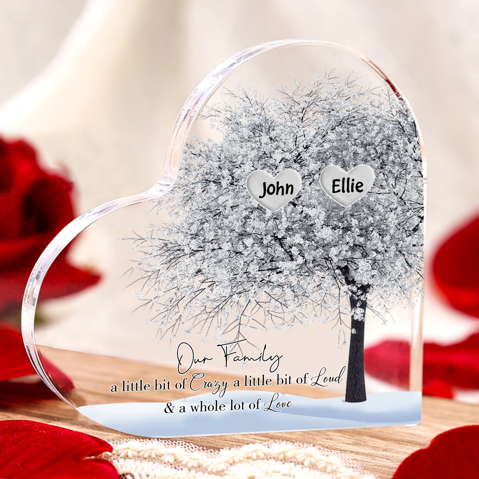 Personalised Silver Family Tree Acrylic Heart Plaque Custom 1–10 Names Ornament Christmas Gifts for Grandpa/Grandma-Jessemade AU
