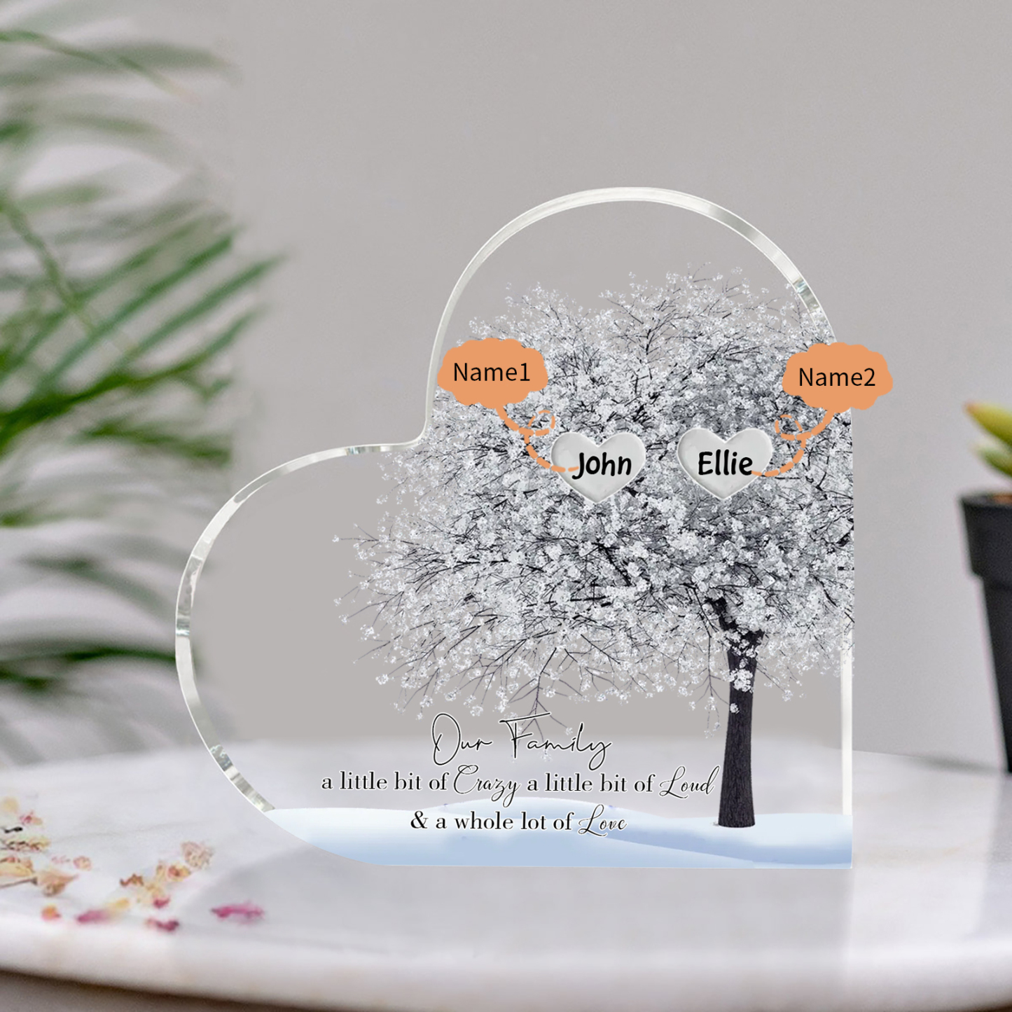Personalised Silver Family Tree Acrylic Heart Plaque Custom 1–10 Names Ornament Christmas Gifts for Grandpa/Grandma-Jessemade AU