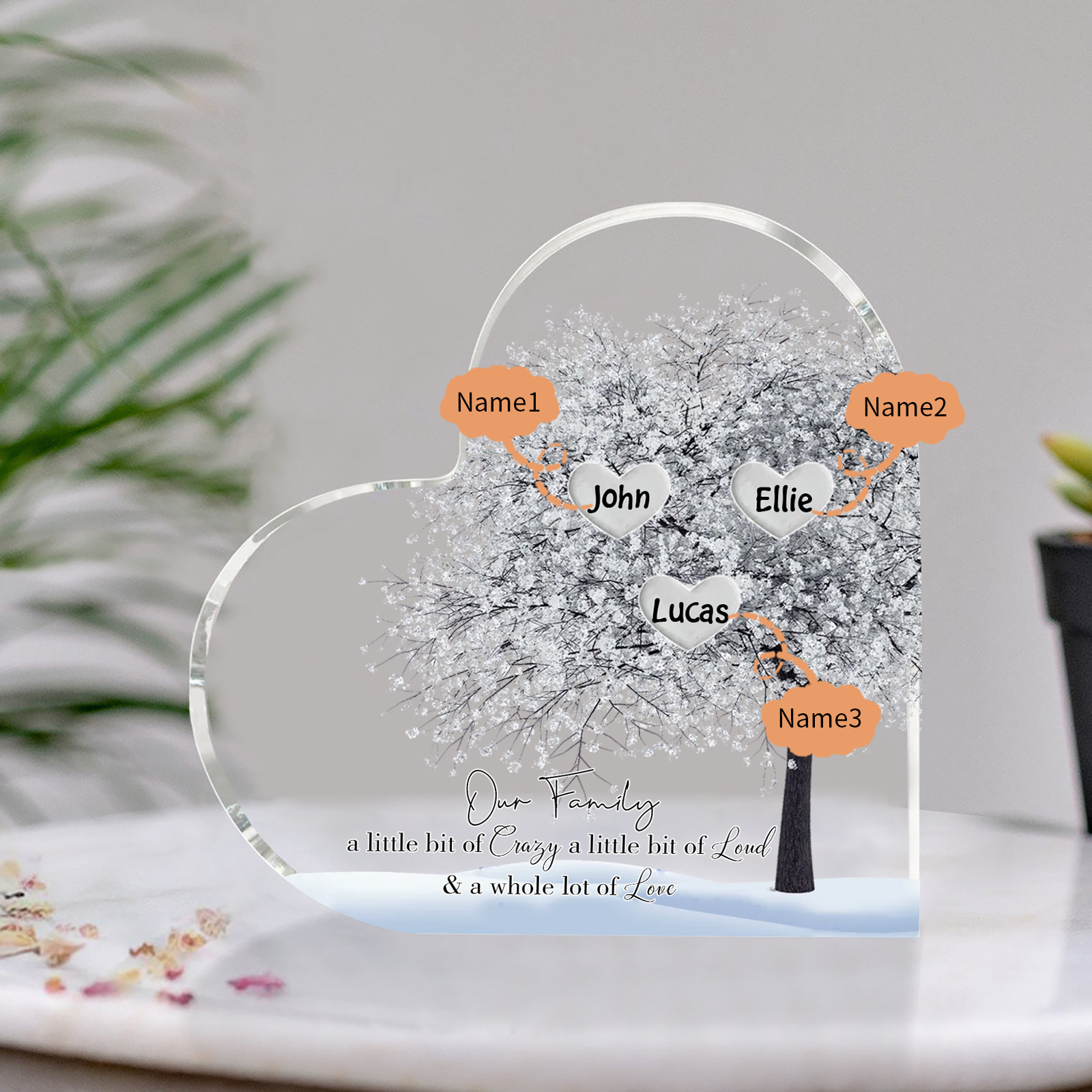 Personalised Silver Family Tree Acrylic Heart Plaque Custom 1–10 Names Ornament Christmas Gifts for Grandpa/Grandma-Jessemade AU