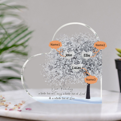 Personalised Silver Family Tree Acrylic Heart Plaque Custom 1–10 Names Ornament Christmas Gifts for Grandpa/Grandma-Jessemade AU