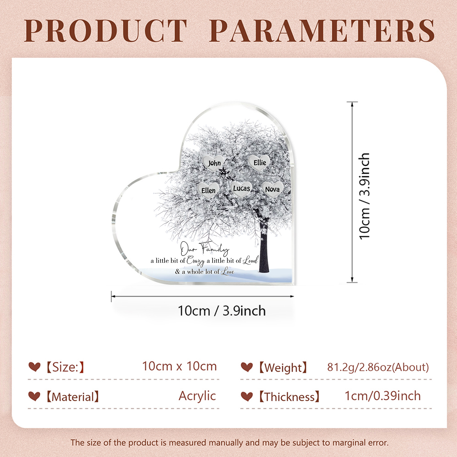 Personalised Silver Family Tree Acrylic Heart Plaque Custom 1–10 Names Ornament Christmas Gifts for Grandpa/Grandma-Jessemade AU