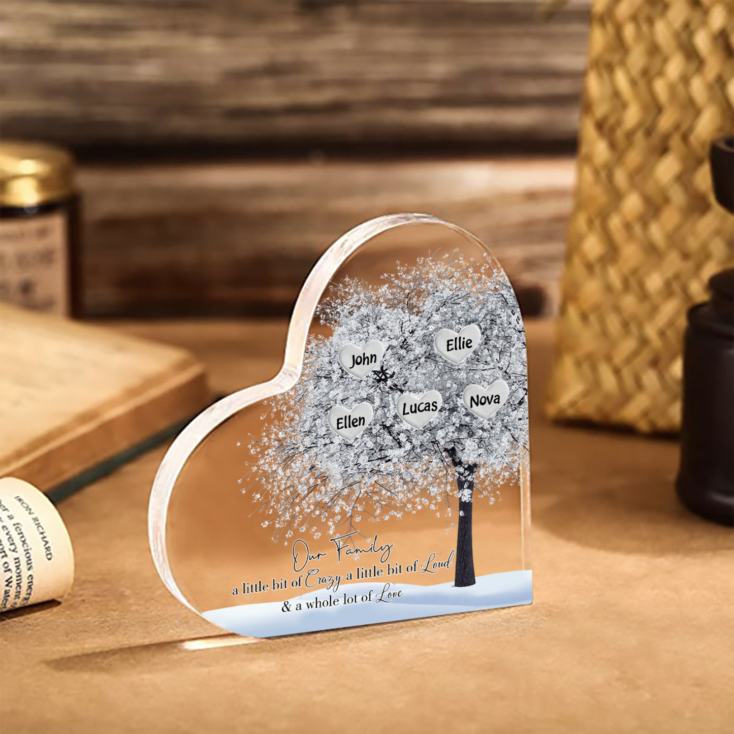 Personalised Silver Family Tree Acrylic Heart Plaque Custom 1–10 Names Ornament Christmas Gifts for Grandpa/Grandma-Jessemade AU