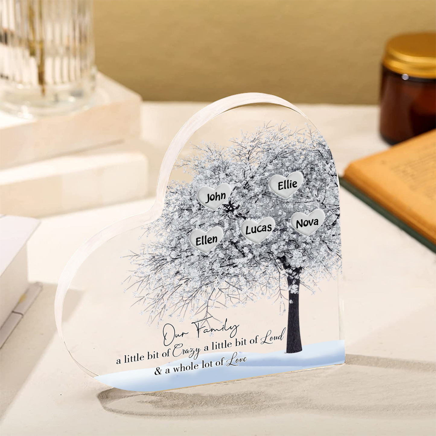 Personalised Silver Family Tree Acrylic Heart Plaque Custom 1–10 Names Ornament Christmas Gifts for Grandpa/Grandma-Jessemade AU
