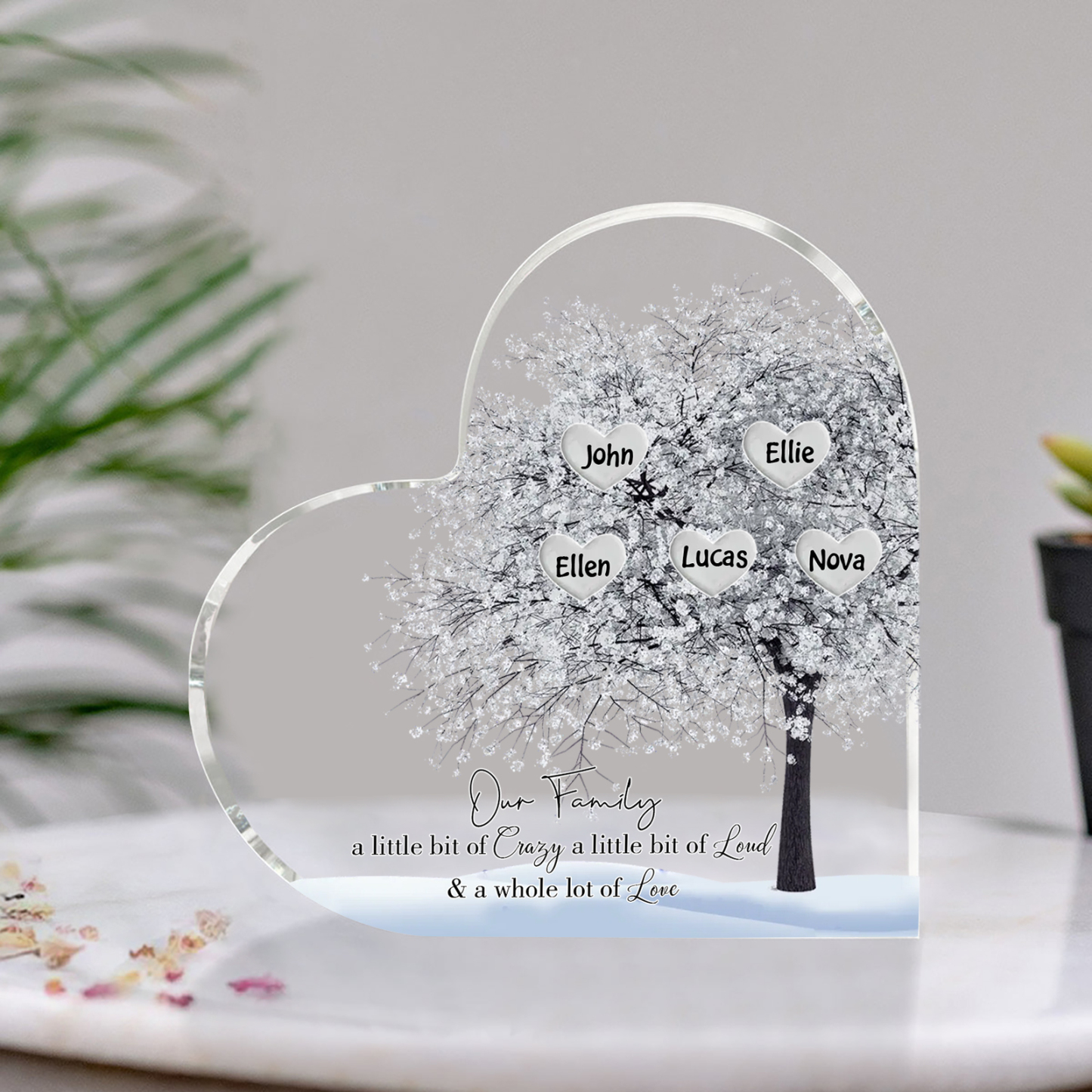 Personalised Silver Family Tree Acrylic Heart Plaque Custom 1–10 Names Ornament Christmas Gifts for Grandpa/Grandma-Jessemade AU
