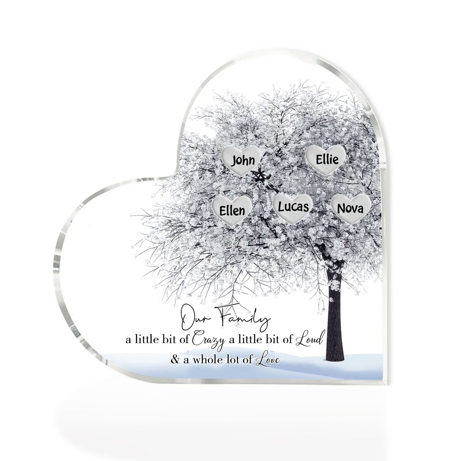 Personalised Silver Family Tree Acrylic Heart Plaque Custom 1–10 Names Ornament Christmas Gifts for Grandpa/Grandma-Jessemade AU