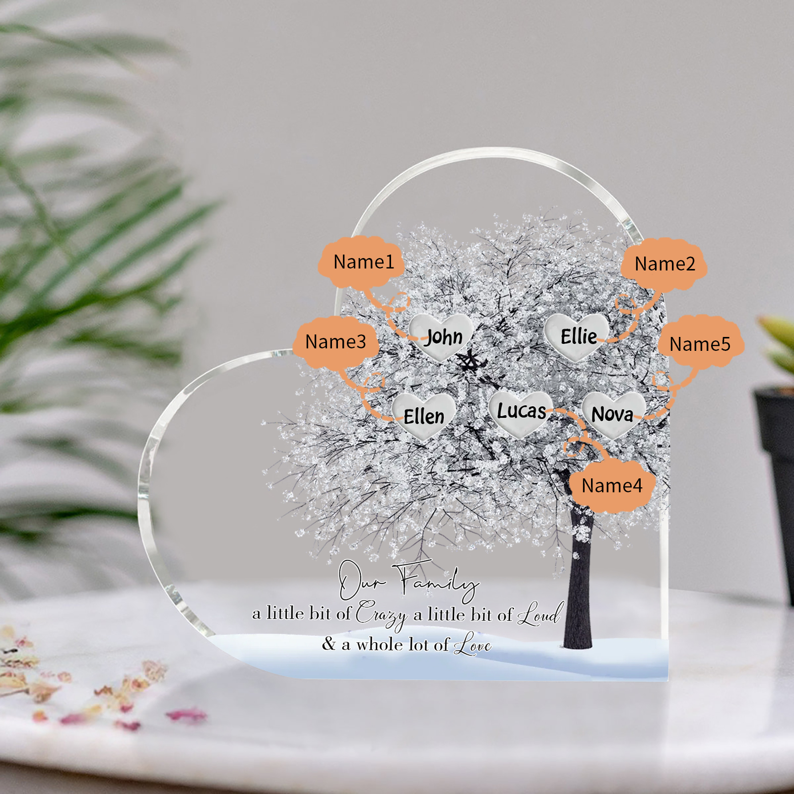 Personalised Silver Family Tree Acrylic Heart Plaque Custom 1–10 Names Ornament Christmas Gifts for Grandpa/Grandma