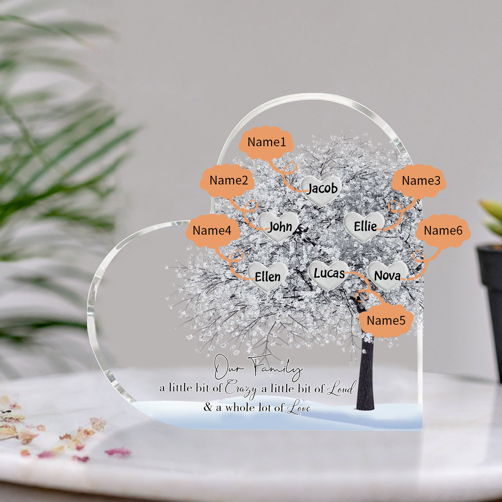 Personalised Silver Family Tree Acrylic Heart Plaque Custom 1–10 Names Ornament Christmas Gifts for Grandpa/Grandma-Jessemade AU