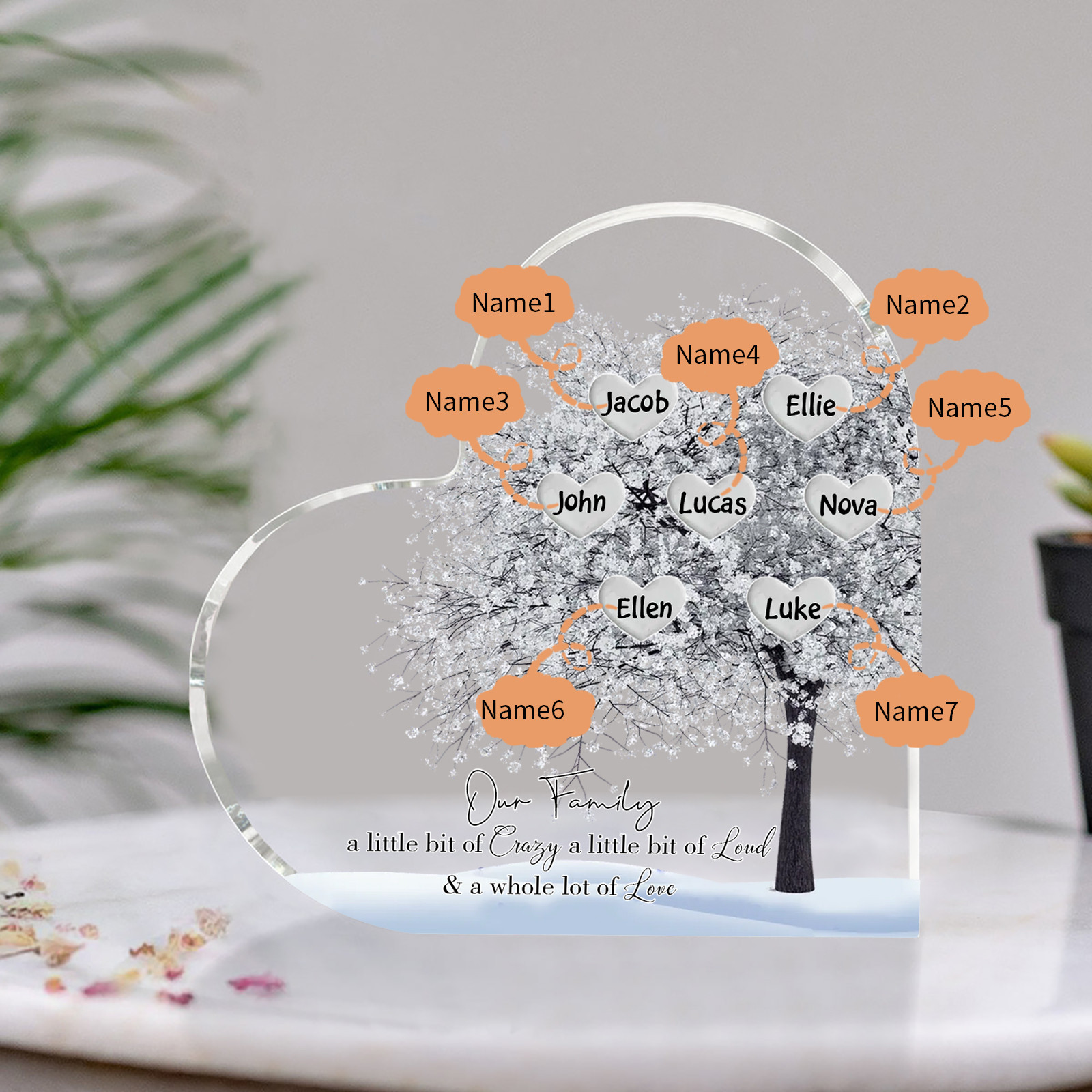 Personalised Silver Family Tree Acrylic Heart Plaque Custom 1–10 Names Ornament Christmas Gifts for Grandpa/Grandma-Jessemade AU
