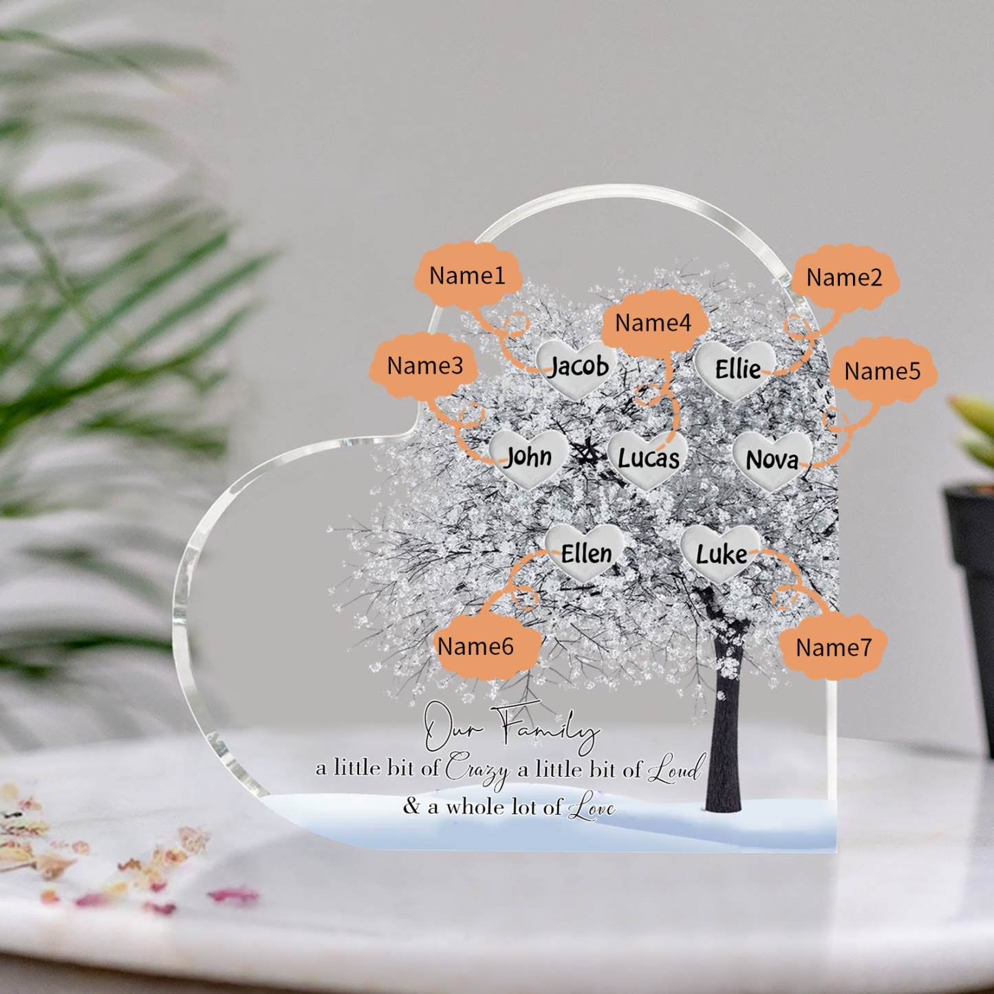 Personalised Silver Family Tree Acrylic Heart Plaque Custom 1–10 Names Ornament Christmas Gifts for Grandpa/Grandma-Jessemade AU