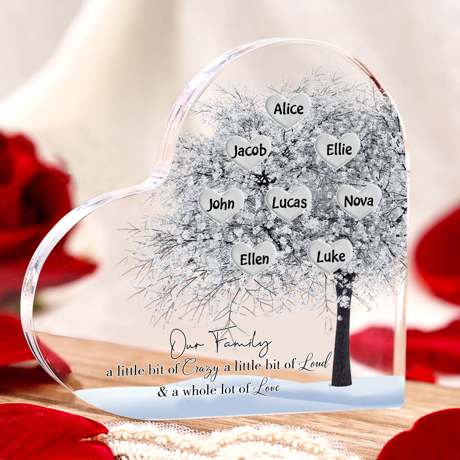 Personalised Silver Family Tree Acrylic Heart Plaque Custom 1–10 Names Ornament Christmas Gifts for Grandpa/Grandma-Jessemade AU