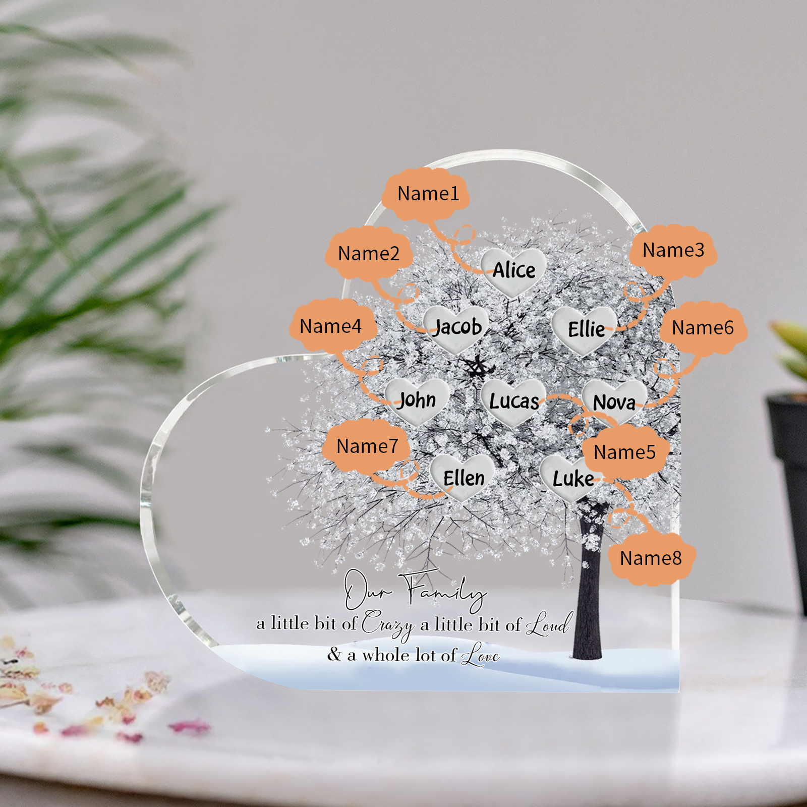 Personalised Silver Family Tree Acrylic Heart Plaque Custom 1–10 Names Ornament Christmas Gifts for Grandpa/Grandma-Jessemade AU