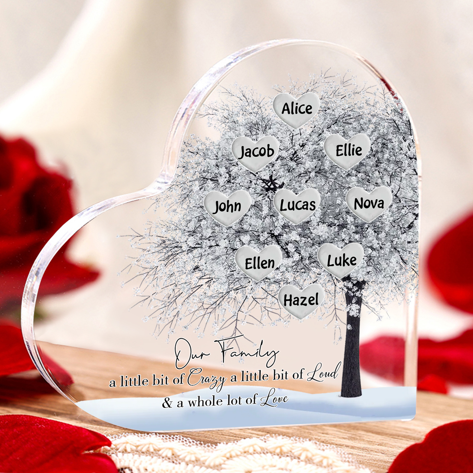 Personalised Silver Family Tree Acrylic Heart Plaque Custom 1–10 Names Ornament Christmas Gifts for Grandpa/Grandma-Jessemade AU