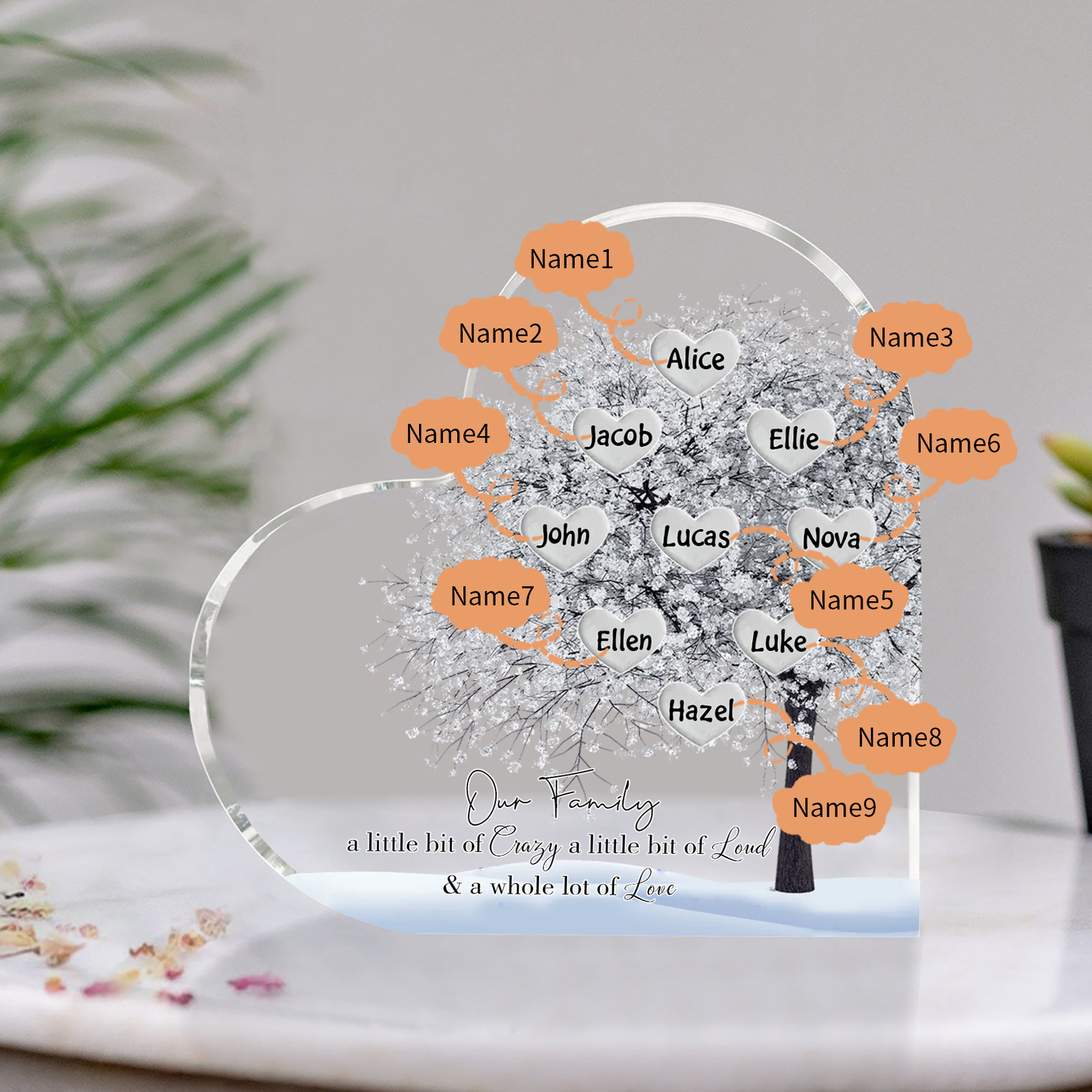 Personalised Silver Family Tree Acrylic Heart Plaque Custom 1–10 Names Ornament Christmas Gifts for Grandpa/Grandma-Jessemade AU