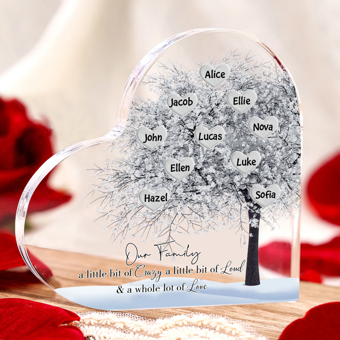 Personalised Silver Family Tree Acrylic Heart Plaque Custom 1–10 Names Ornament Christmas Gifts for Grandpa/Grandma-Jessemade AU