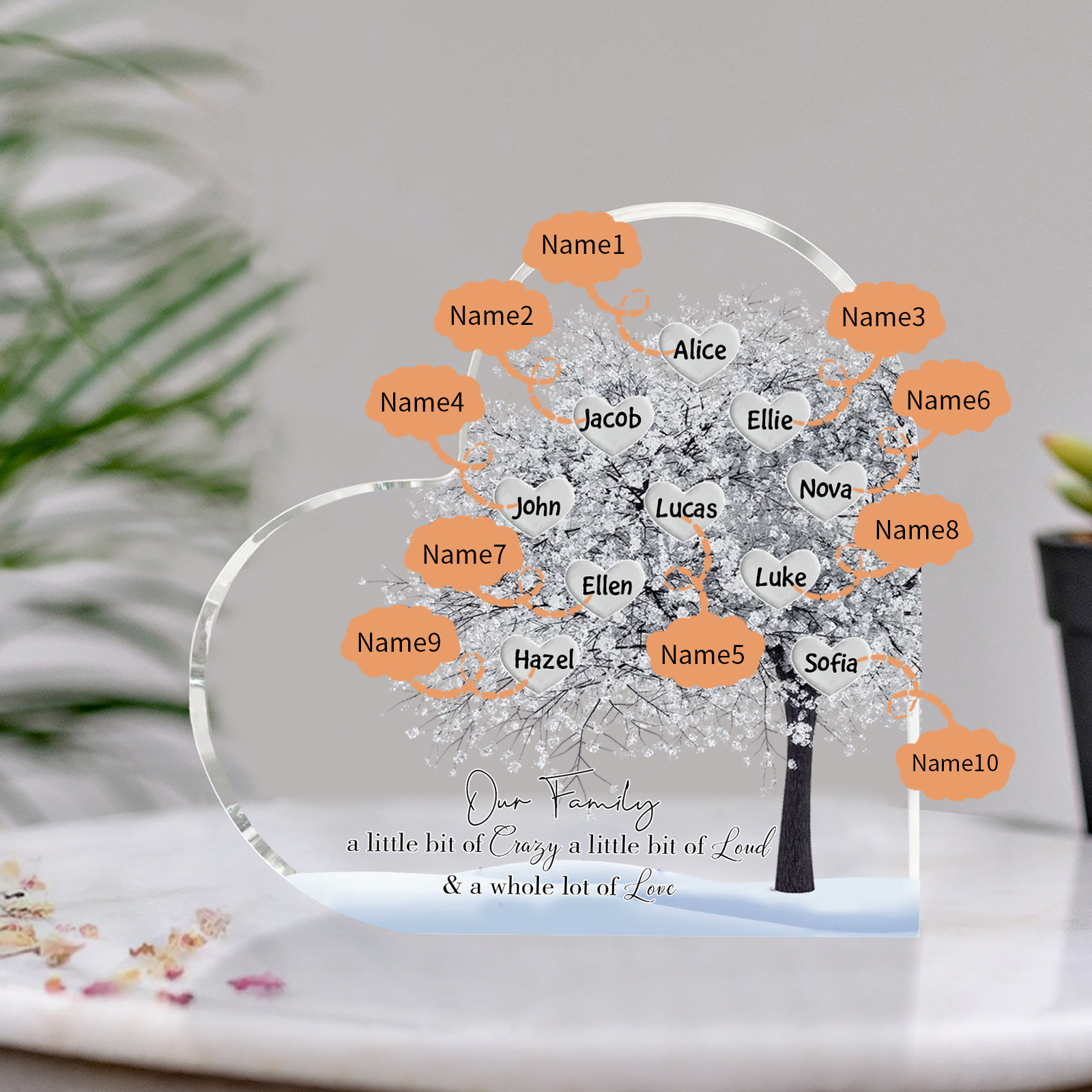 Personalised Silver Family Tree Acrylic Heart Plaque Custom 1–10 Names Ornament Christmas Gifts for Grandpa/Grandma-Jessemade AU