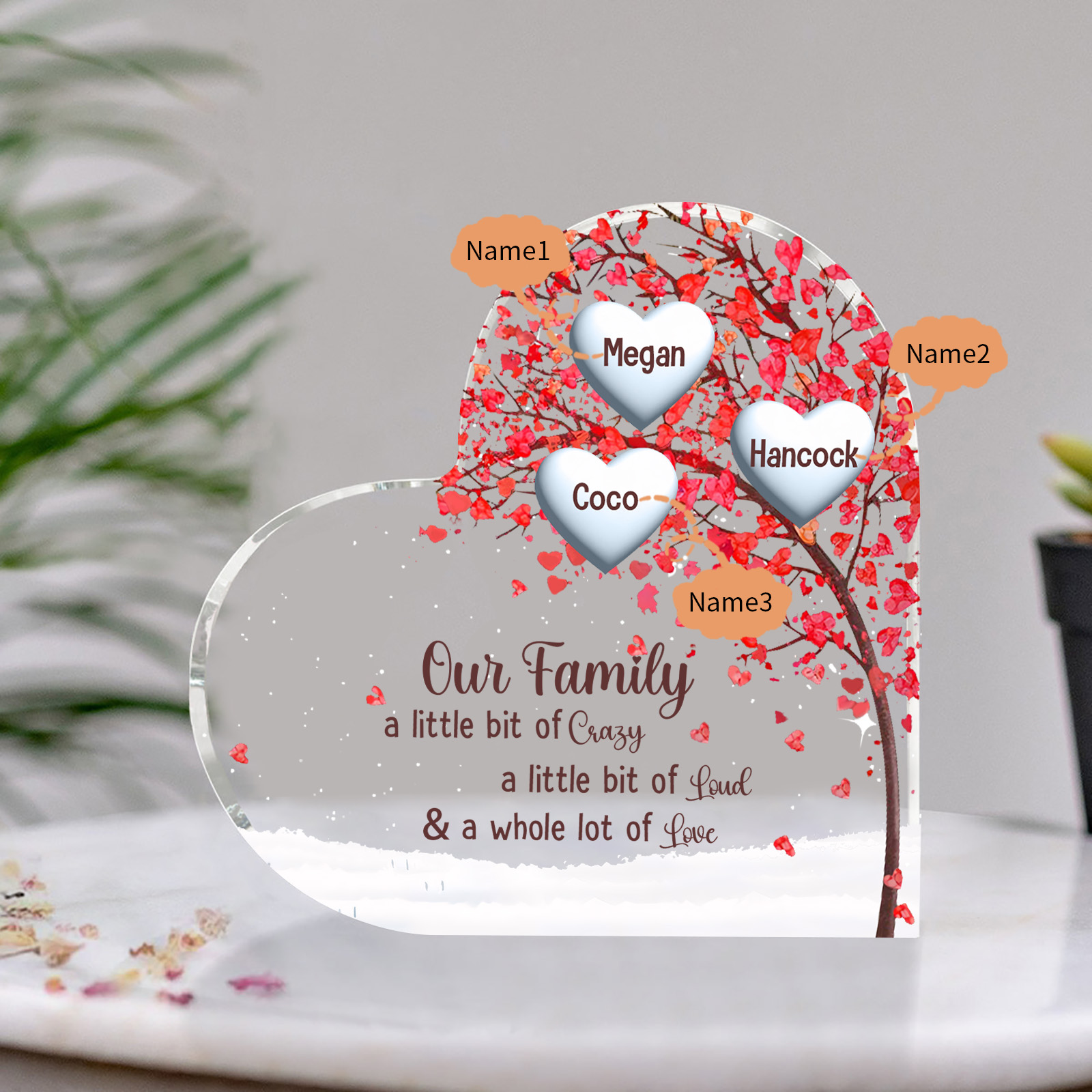 Family Tree Personalised Heart Acrylic Plaque with Custom 1-10 Names Heartfelt Gift-Jessemade AU