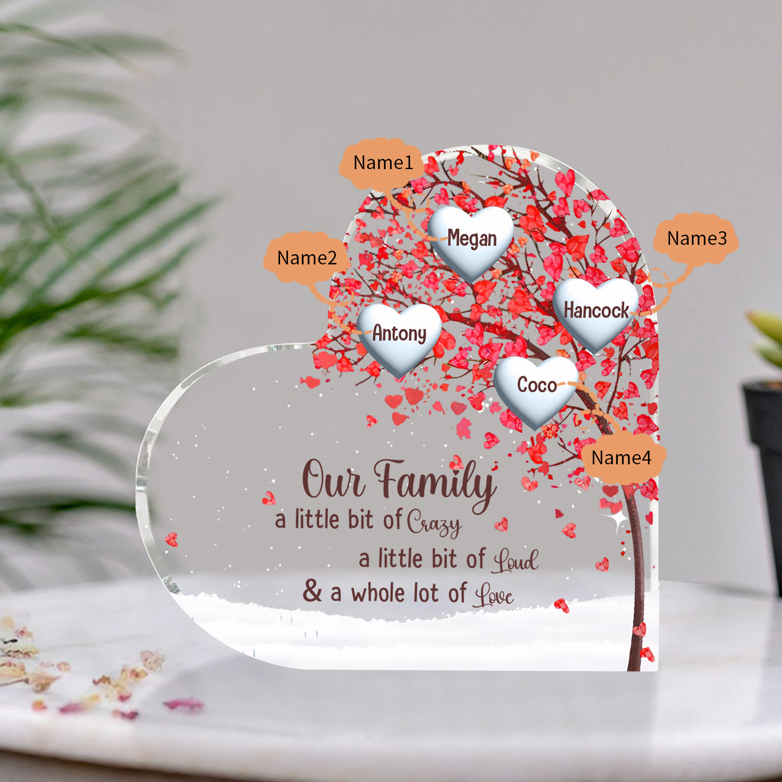 Family Tree Personalised Heart Acrylic Plaque with Custom 1-10 Names Heartfelt Gift-Jessemade AU