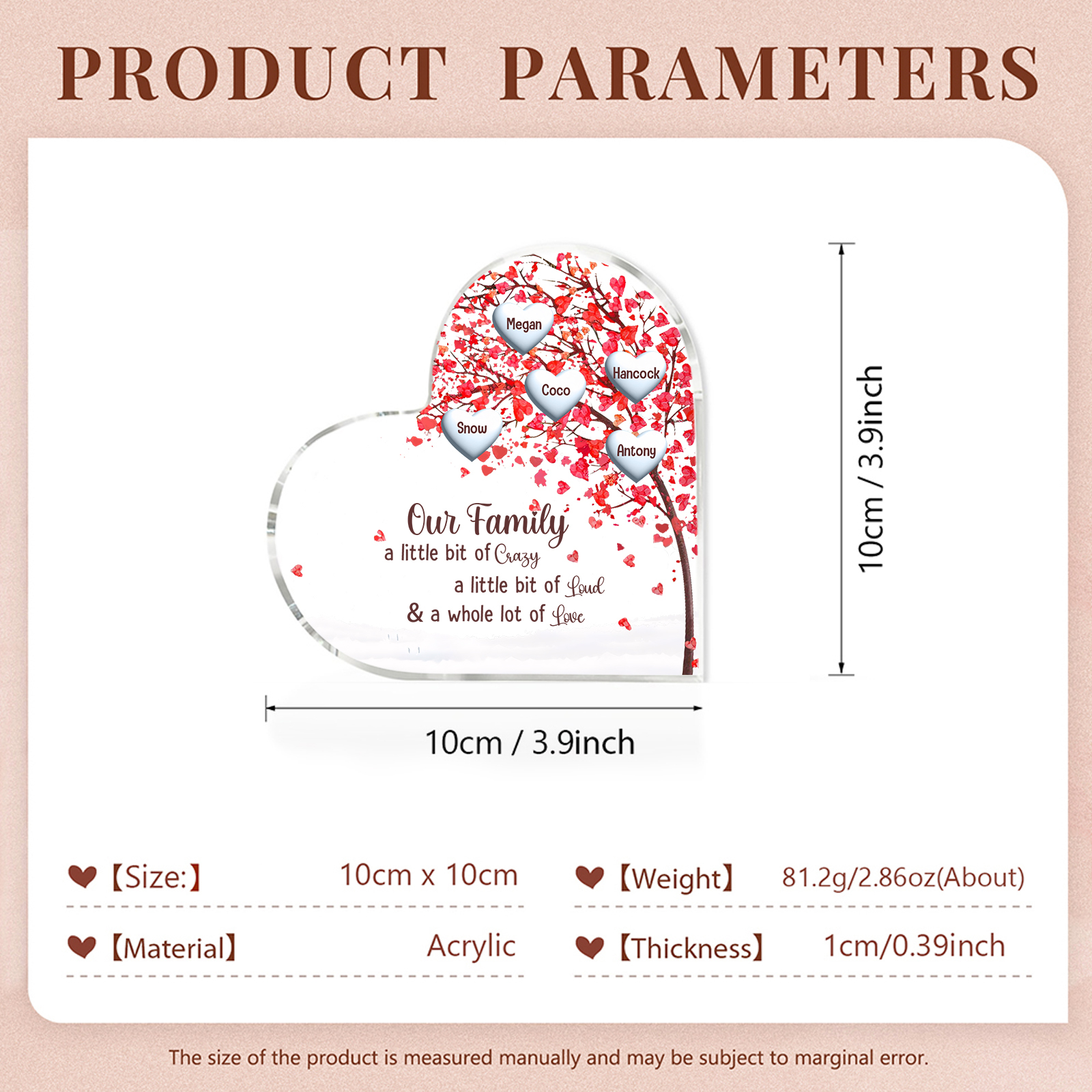 Personalised Red Family Tree Acrylic Heart Plaque Custom 1–10 Names Ornament Christmas Gifts for Nan/Mum-Jessemade AU