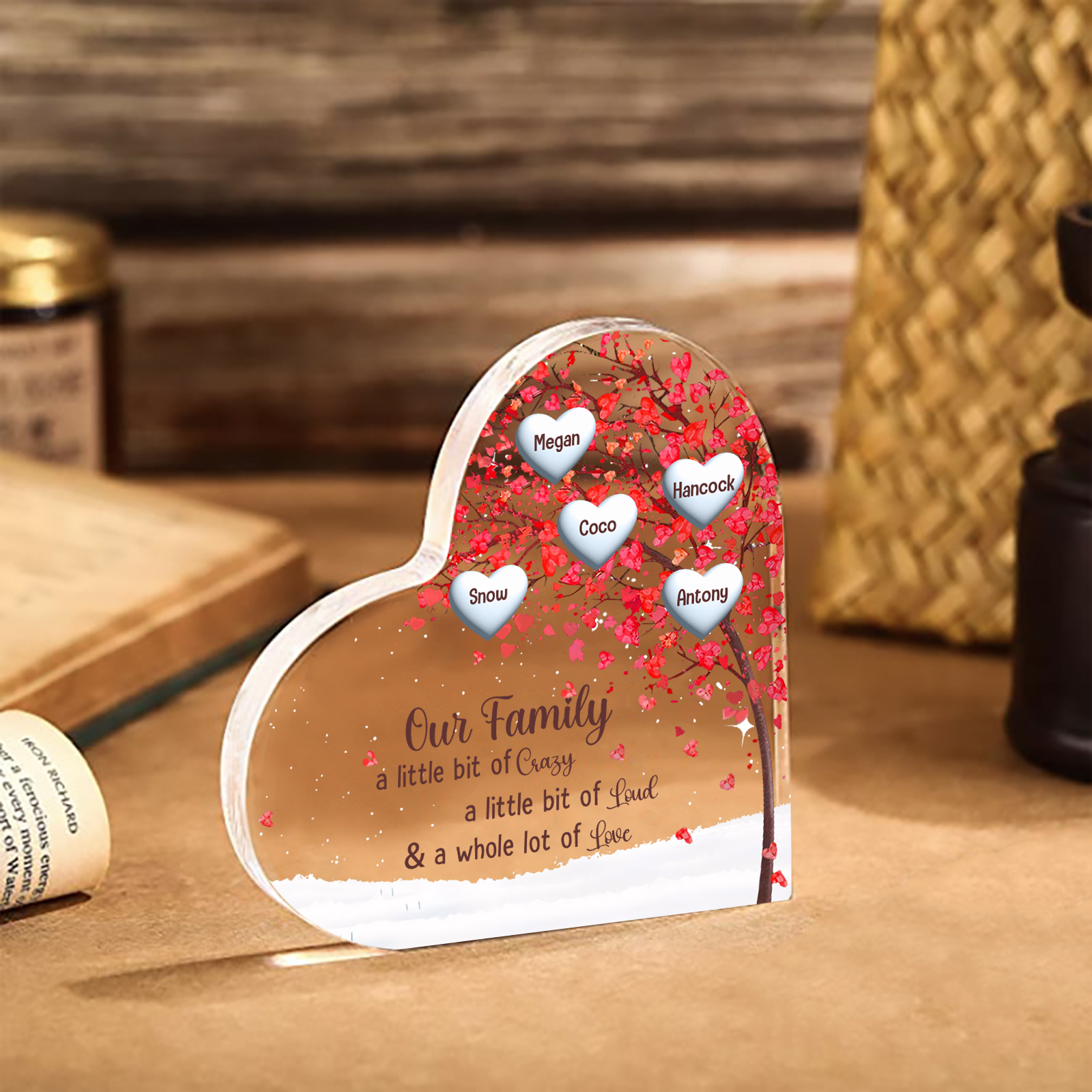 Personalised Red Family Tree Acrylic Heart Plaque Custom 1–10 Names Ornament Christmas Gifts for Nan/Mum-Jessemade AU