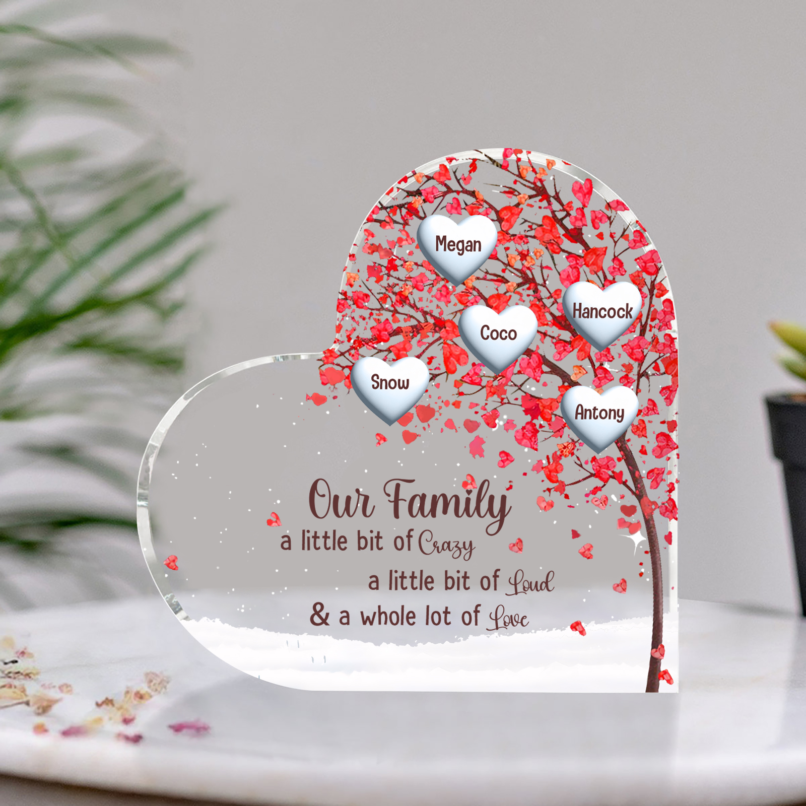 Personalised Red Family Tree Acrylic Heart Plaque Custom 1–10 Names Ornament Christmas Gifts for Nan/Mum-Jessemade AU