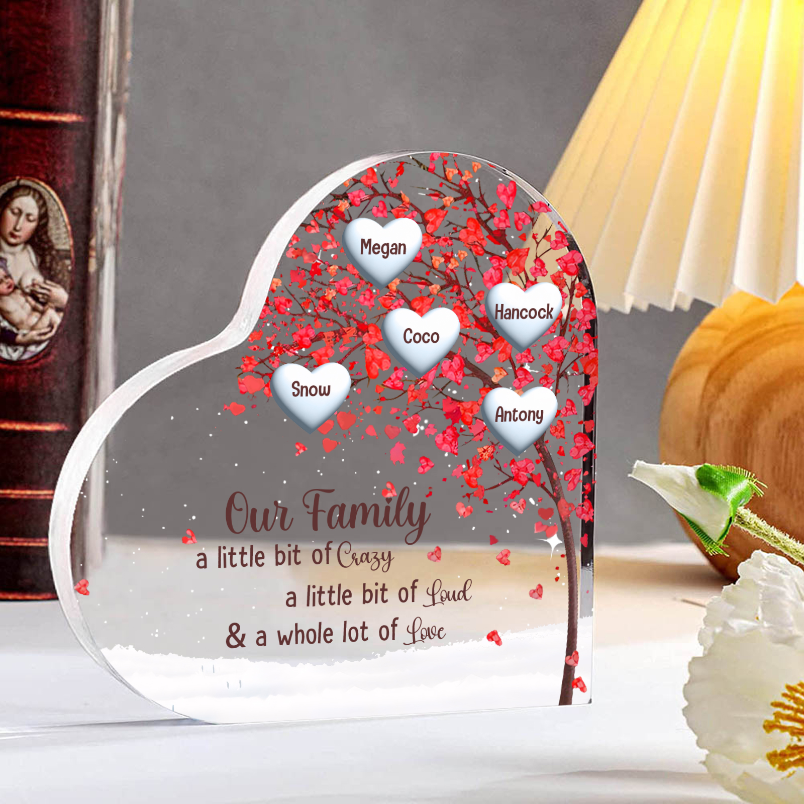Personalised Red Family Tree Acrylic Heart Plaque Custom 1–10 Names Ornament Christmas Gifts for Nan/Mum-Jessemade AU