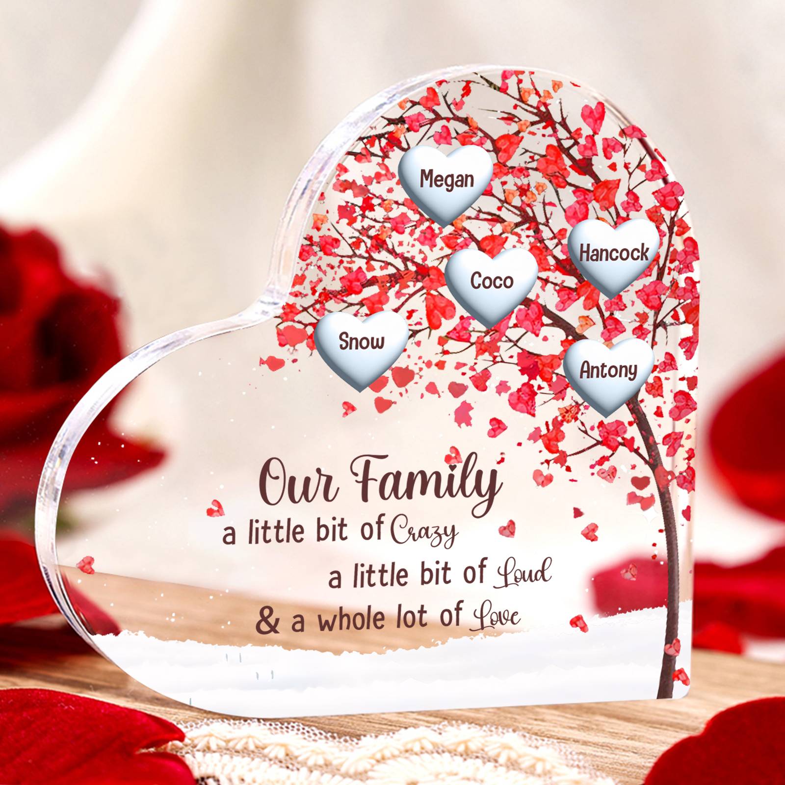 Personalised Red Family Tree Acrylic Heart Plaque Custom 1–10 Names Ornament Christmas Gifts for Dad/Mum