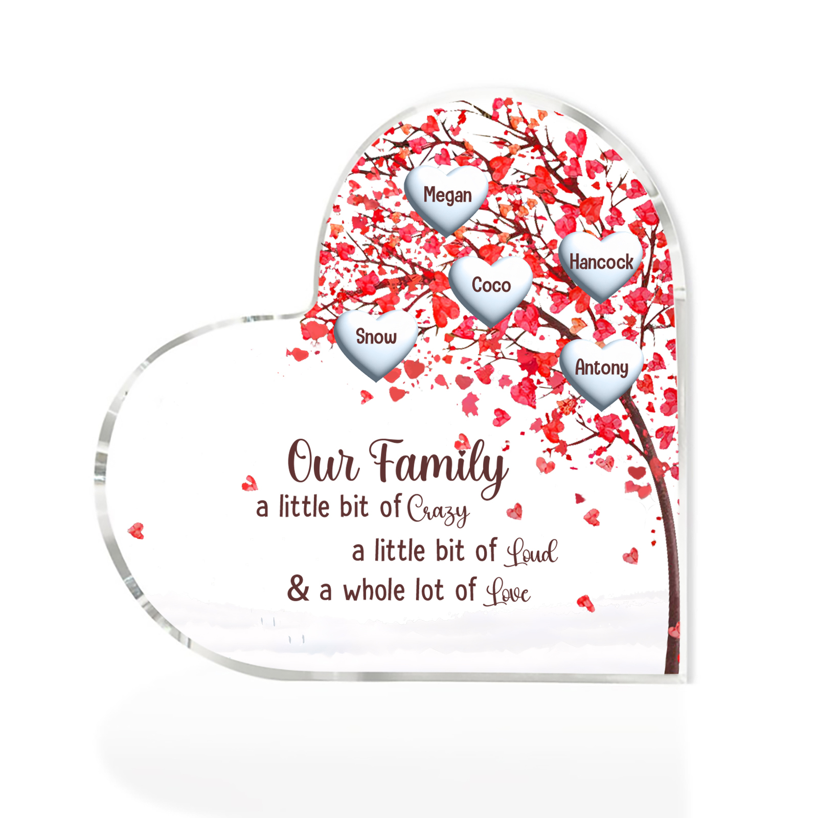 Personalised Red Family Tree Acrylic Heart Plaque Custom 1–10 Names Ornament Christmas Gifts for Nan/Mum-Jessemade AU