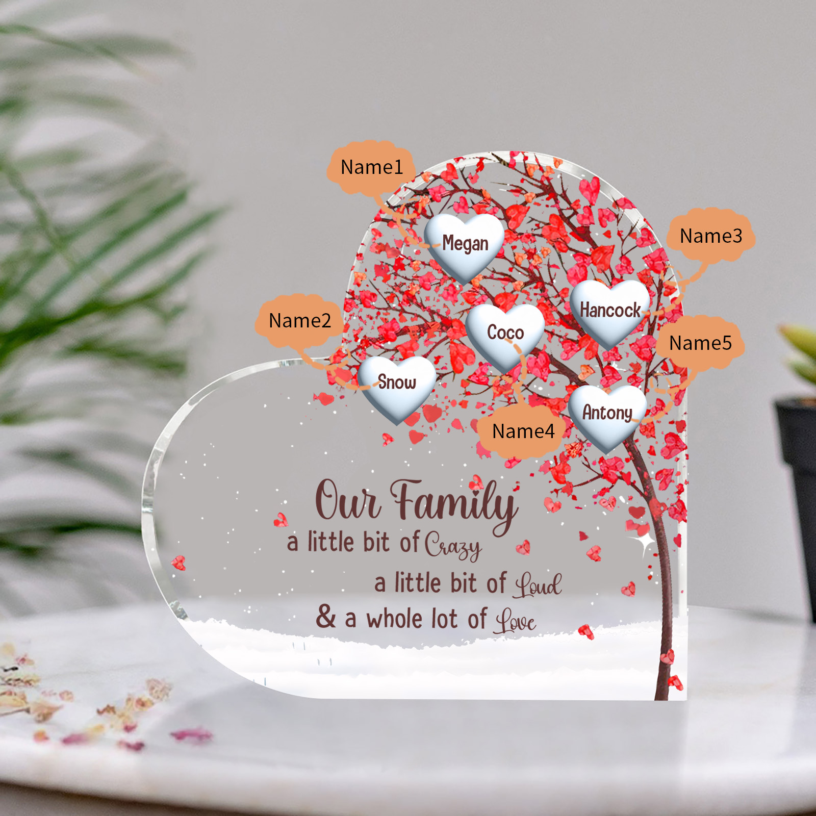 Personalised Red Family Tree Acrylic Heart Plaque Custom 1–10 Names Ornament Christmas Gifts for Dad/Mum