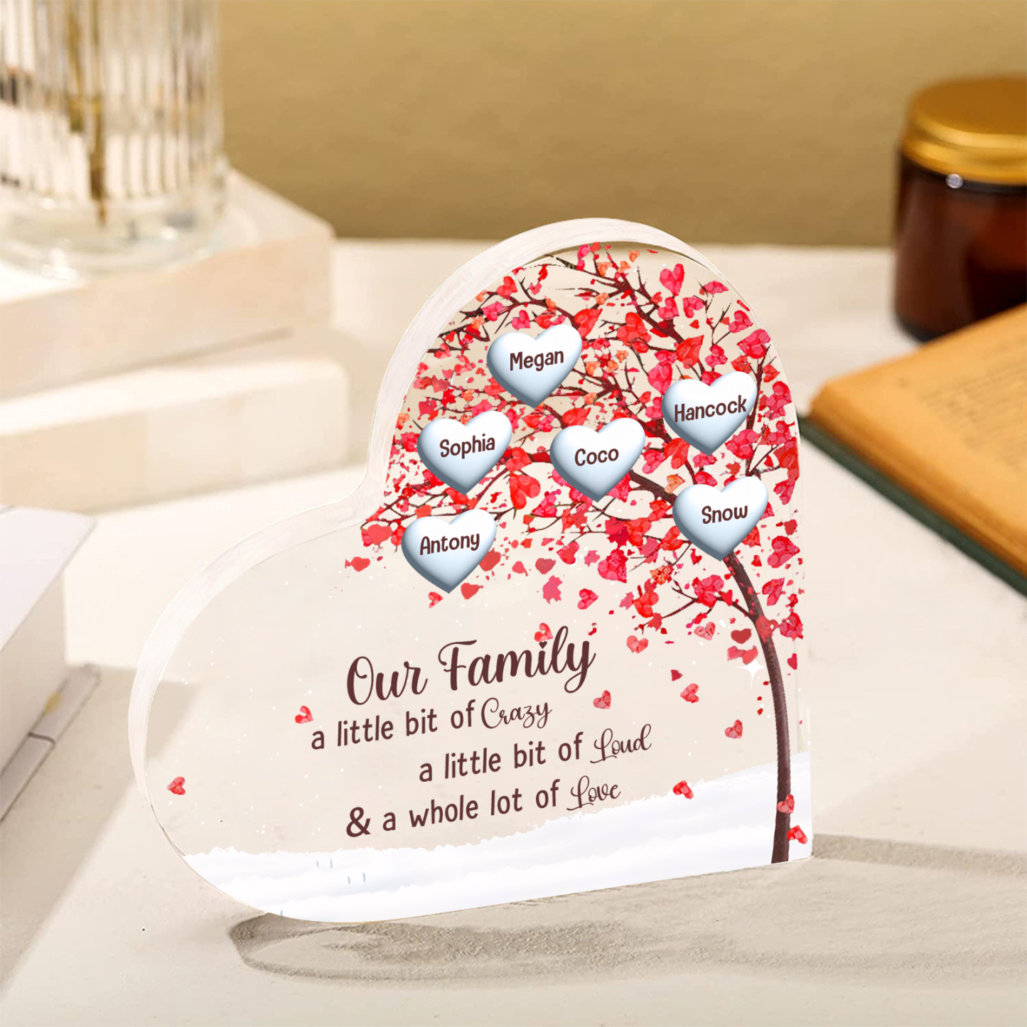 Family Tree Personalised Heart Acrylic Plaque with Custom 1-10 Names Heartfelt Gift-Jessemade AU