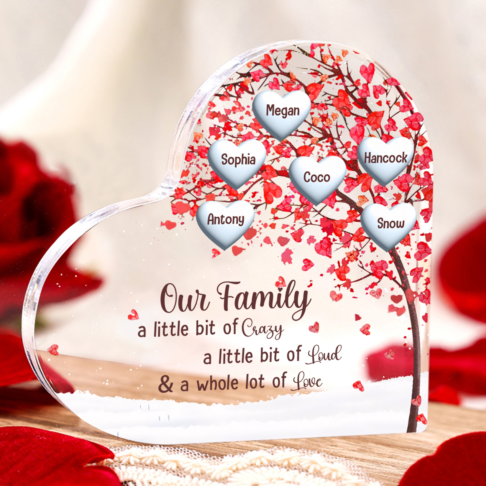 Family Tree Personalised Heart Acrylic Plaque with Custom 1-10 Names Heartfelt Gift