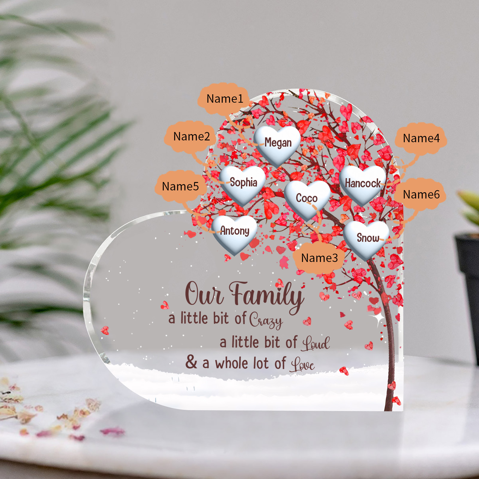 Family Tree Personalised Heart Acrylic Plaque with Custom 1-10 Names Heartfelt Gift