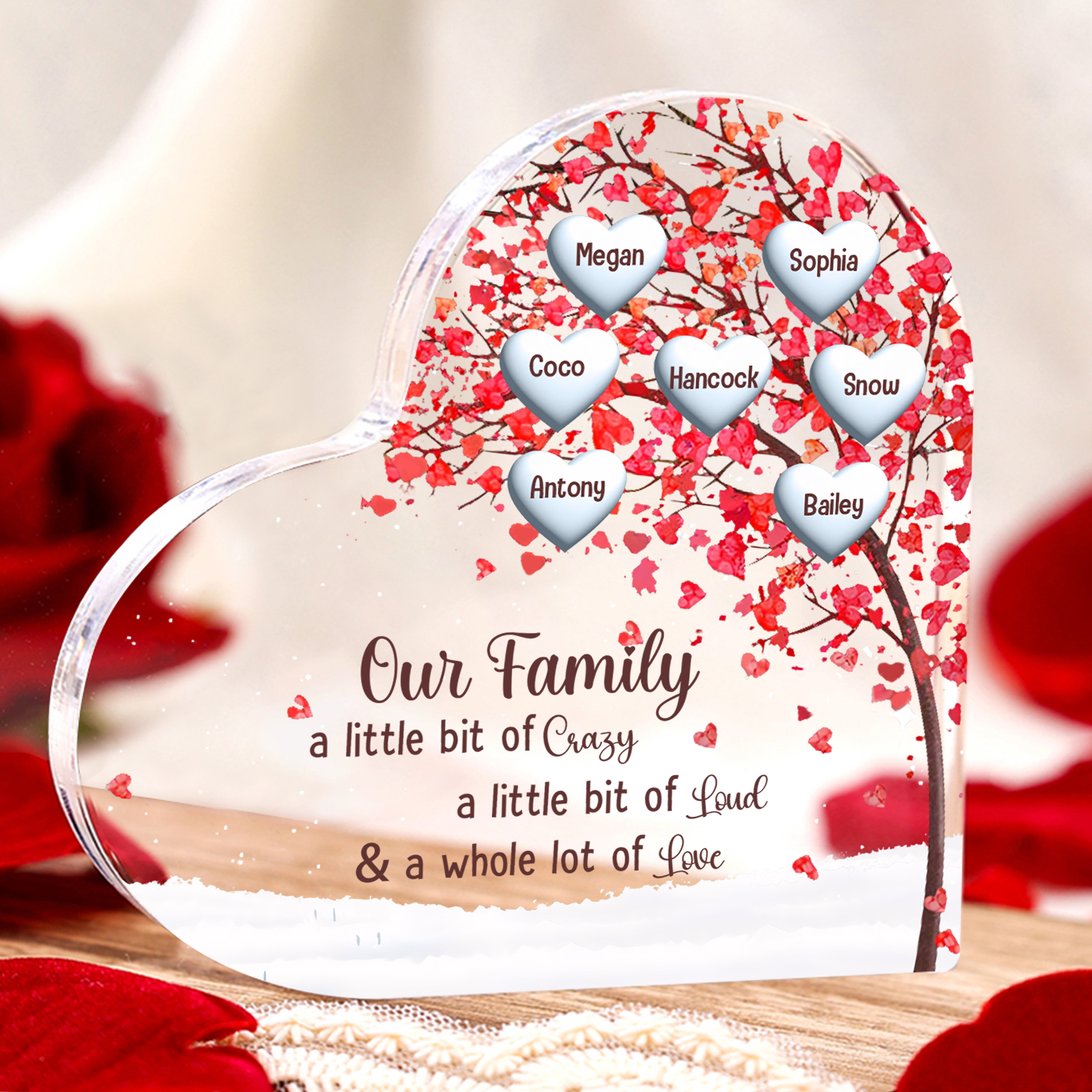 Family Tree Personalised Heart Acrylic Plaque with Custom 1-10 Names Heartfelt Gift-Jessemade AU