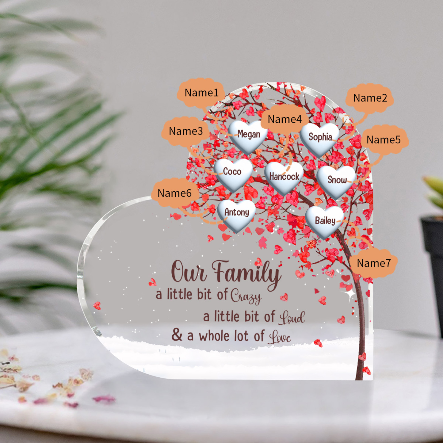 Family Tree Personalised Heart Acrylic Plaque with Custom 1-10 Names Heartfelt Gift-Jessemade AU