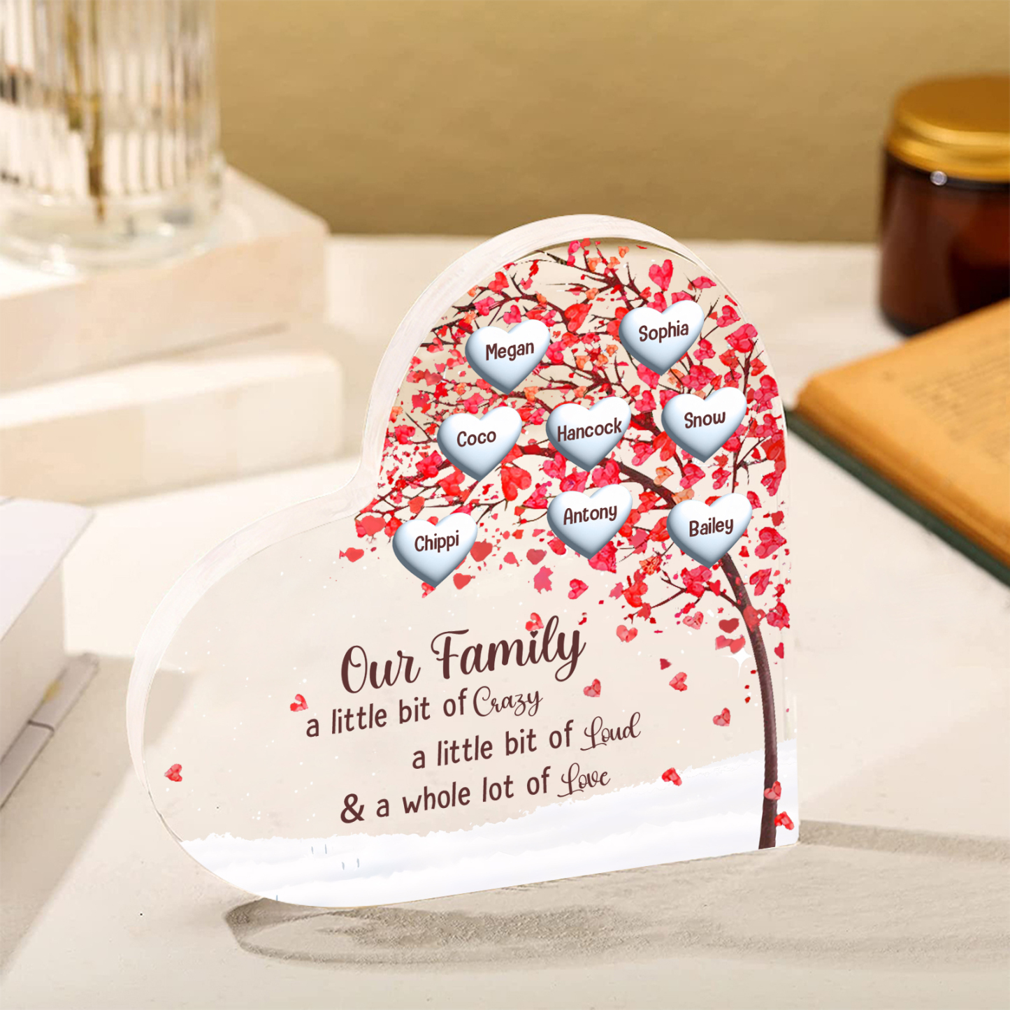 Family Tree Personalised Heart Acrylic Plaque with Custom 1-10 Names Heartfelt Gift-Jessemade AU