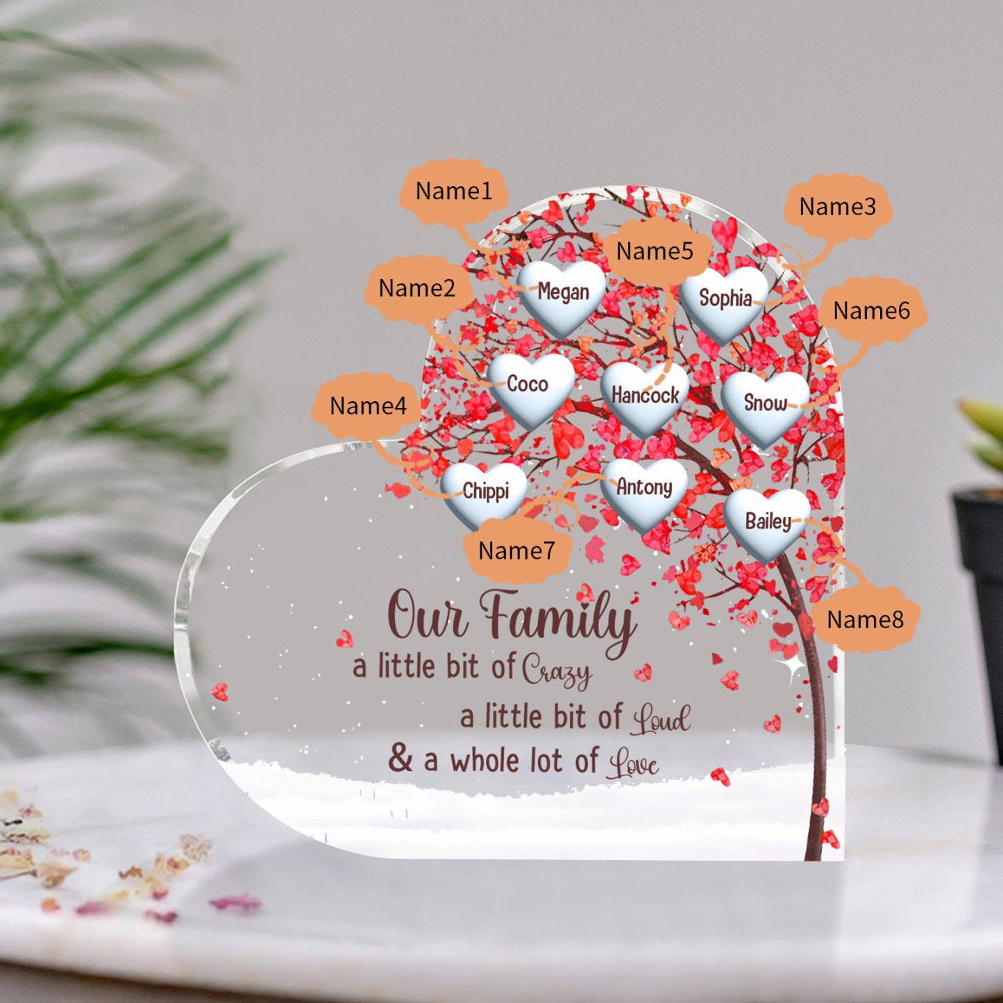Family Tree Personalised Heart Acrylic Plaque with Custom 1-10 Names Heartfelt Gift-Jessemade AU