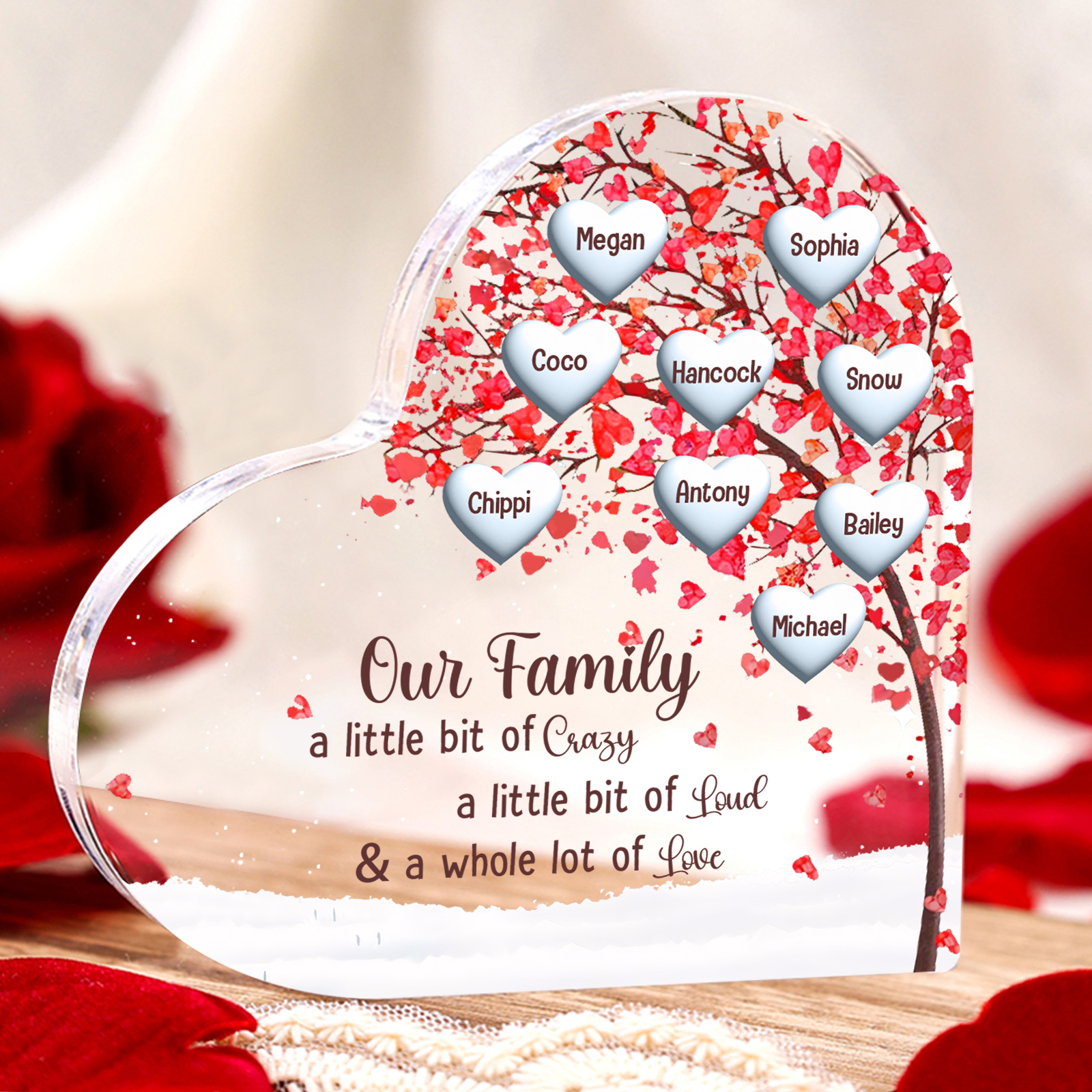 Family Tree Personalised Heart Acrylic Plaque with Custom 1-10 Names Heartfelt Gift-Jessemade AU