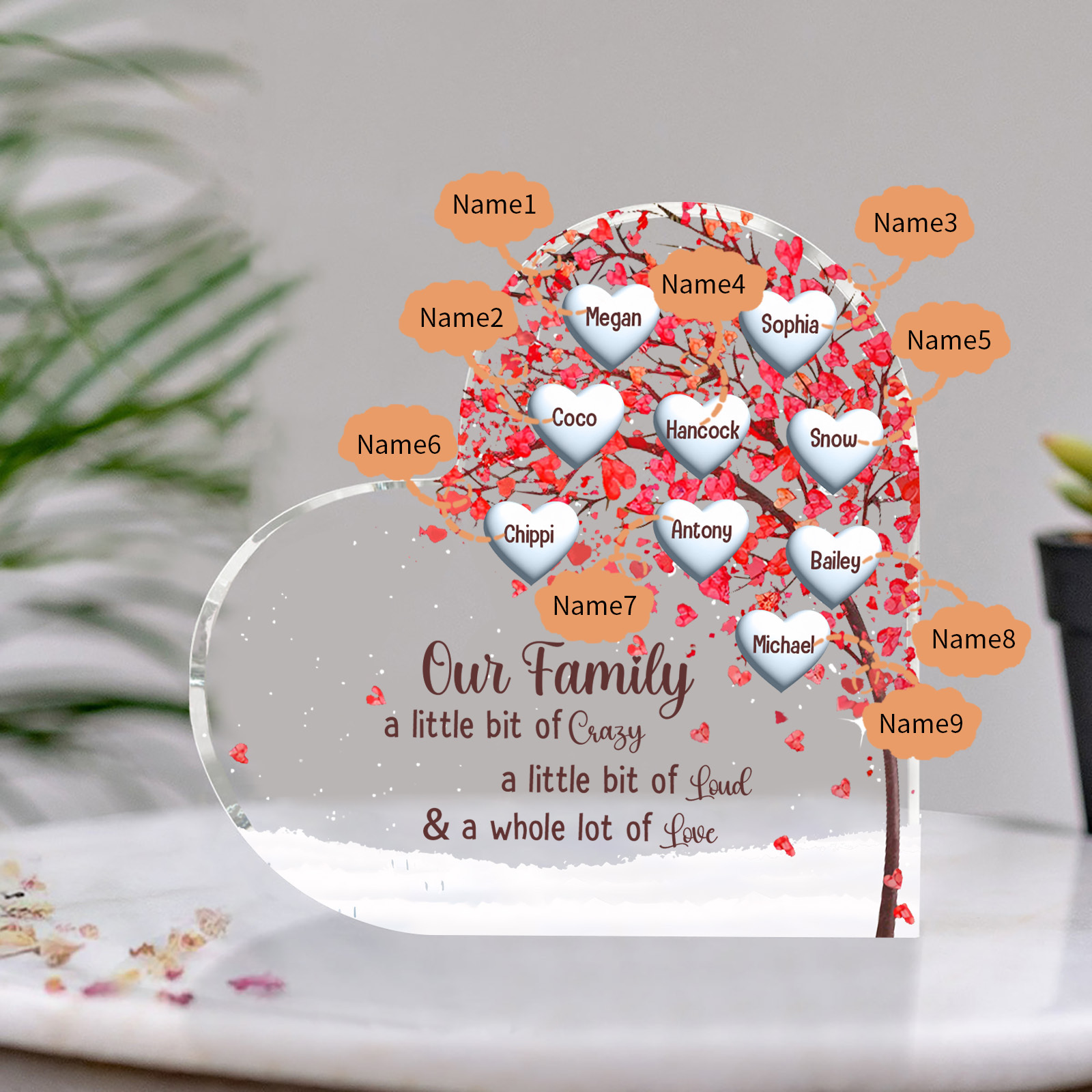Family Tree Personalised Heart Acrylic Plaque with Custom 1-10 Names Heartfelt Gift-Jessemade AU
