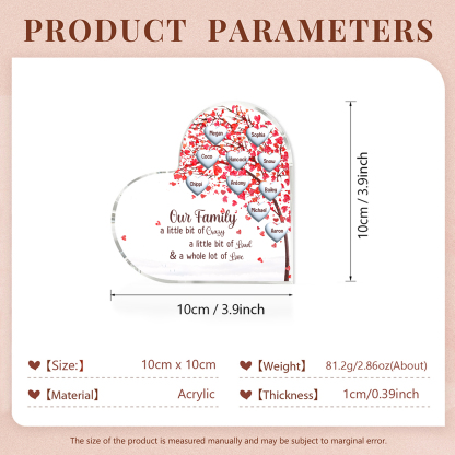 Family Tree Personalised Heart Acrylic Plaque with Custom 1-10 Names Heartfelt Gift-Jessemade AU