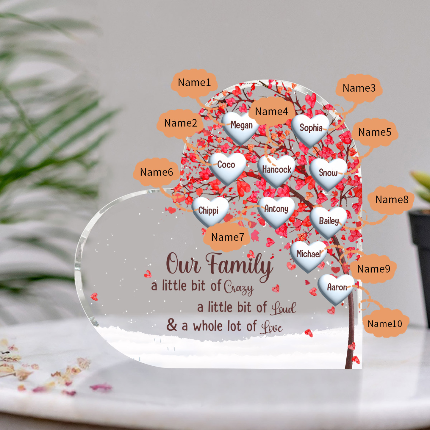 Family Tree Personalised Heart Acrylic Plaque with Custom 1-10 Names Heartfelt Gift-Jessemade AU