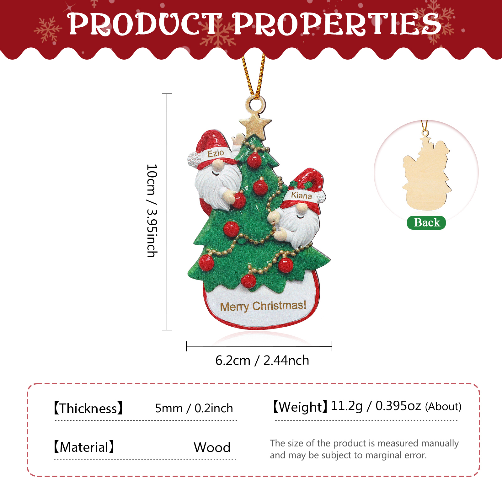 Personalised Gnome Christmas Ornament Custom 2 Names Family Gift for Christmas-Jessemade AU