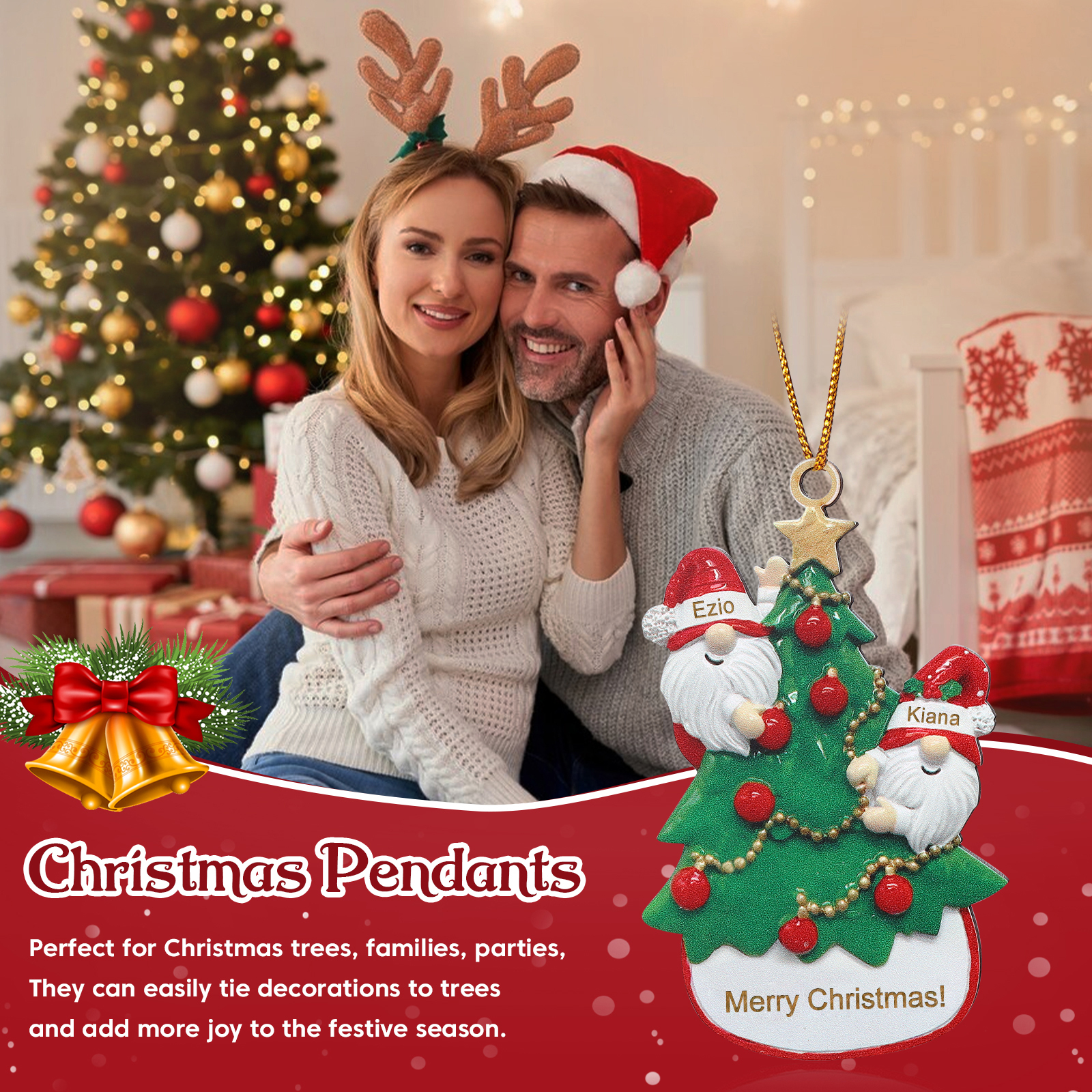 Personalised Gnome Christmas Ornament Custom 2 Names Family Gift for Christmas-Jessemade AU