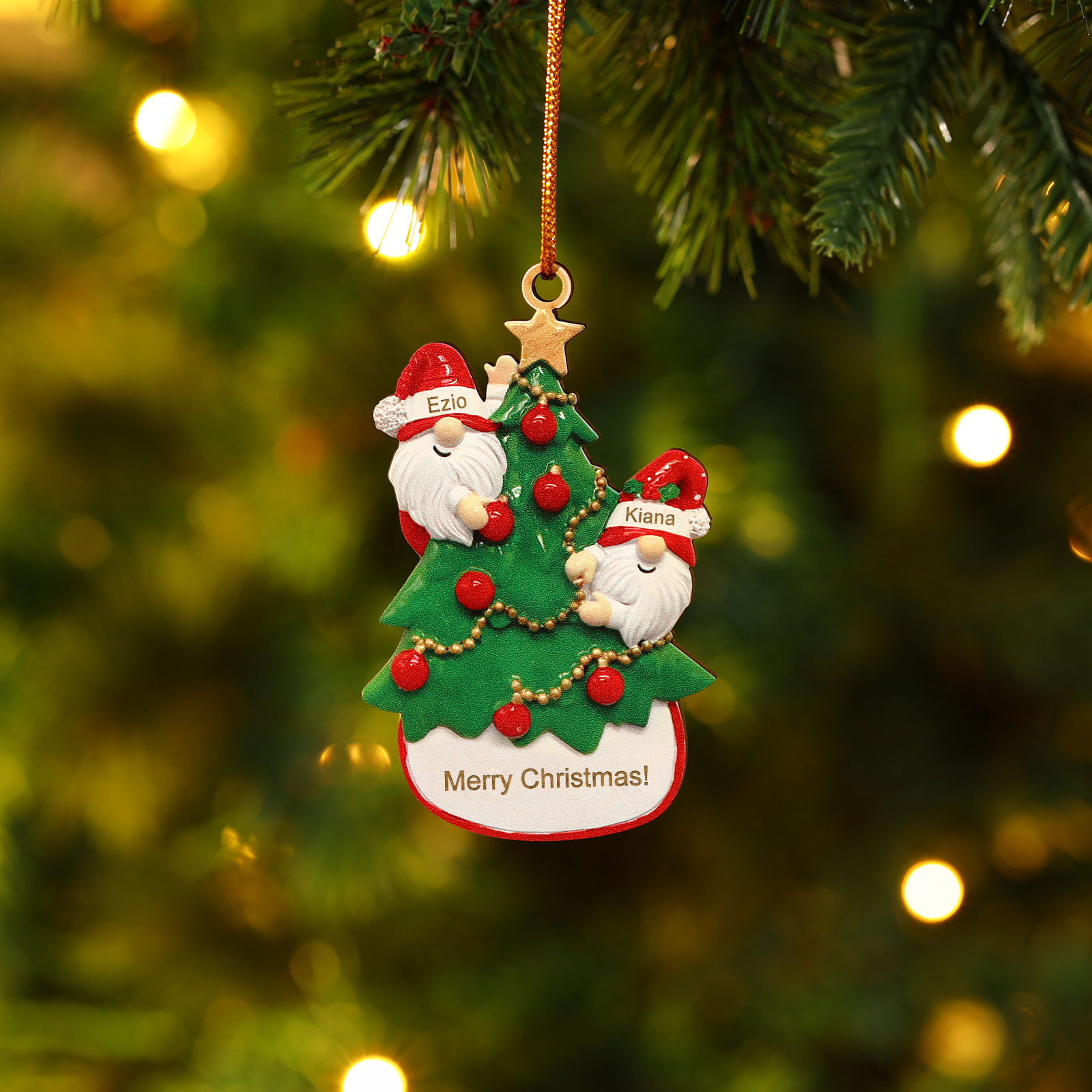 Personalised Gnome Christmas Ornament Custom 2 Names Family Gift for Christmas-Jessemade AU