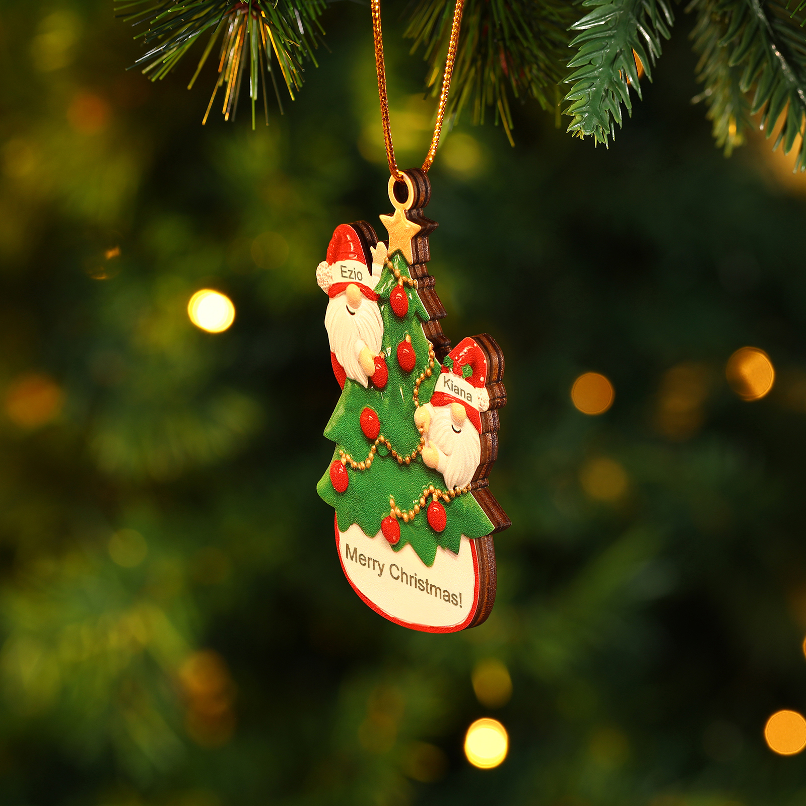 Personalised Gnome Christmas Ornament Custom 2 Names Family Gift for Christmas-Jessemade AU