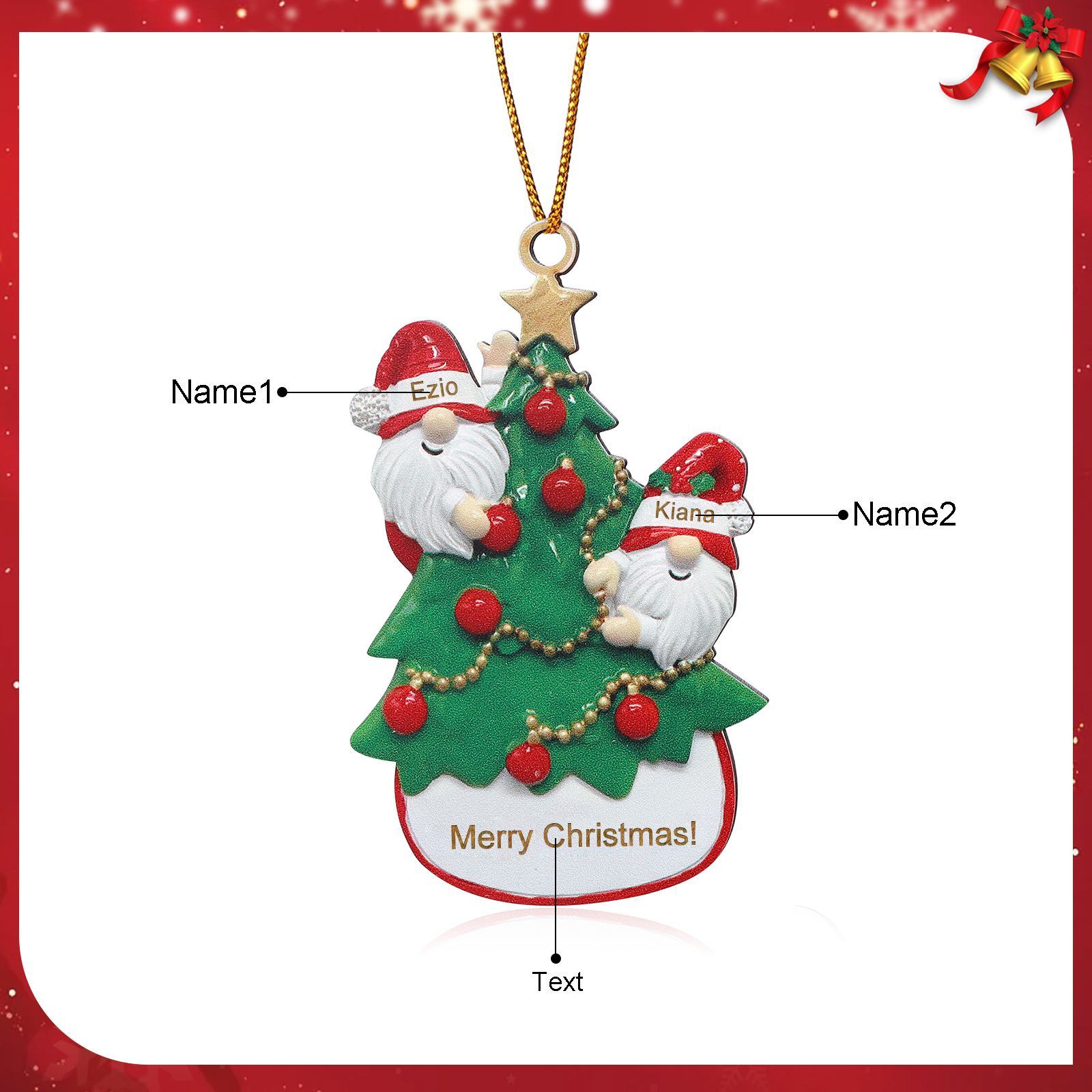 Personalised Gnome Christmas Ornament Custom 2 Names Family Gift for Christmas-Jessemade AU
