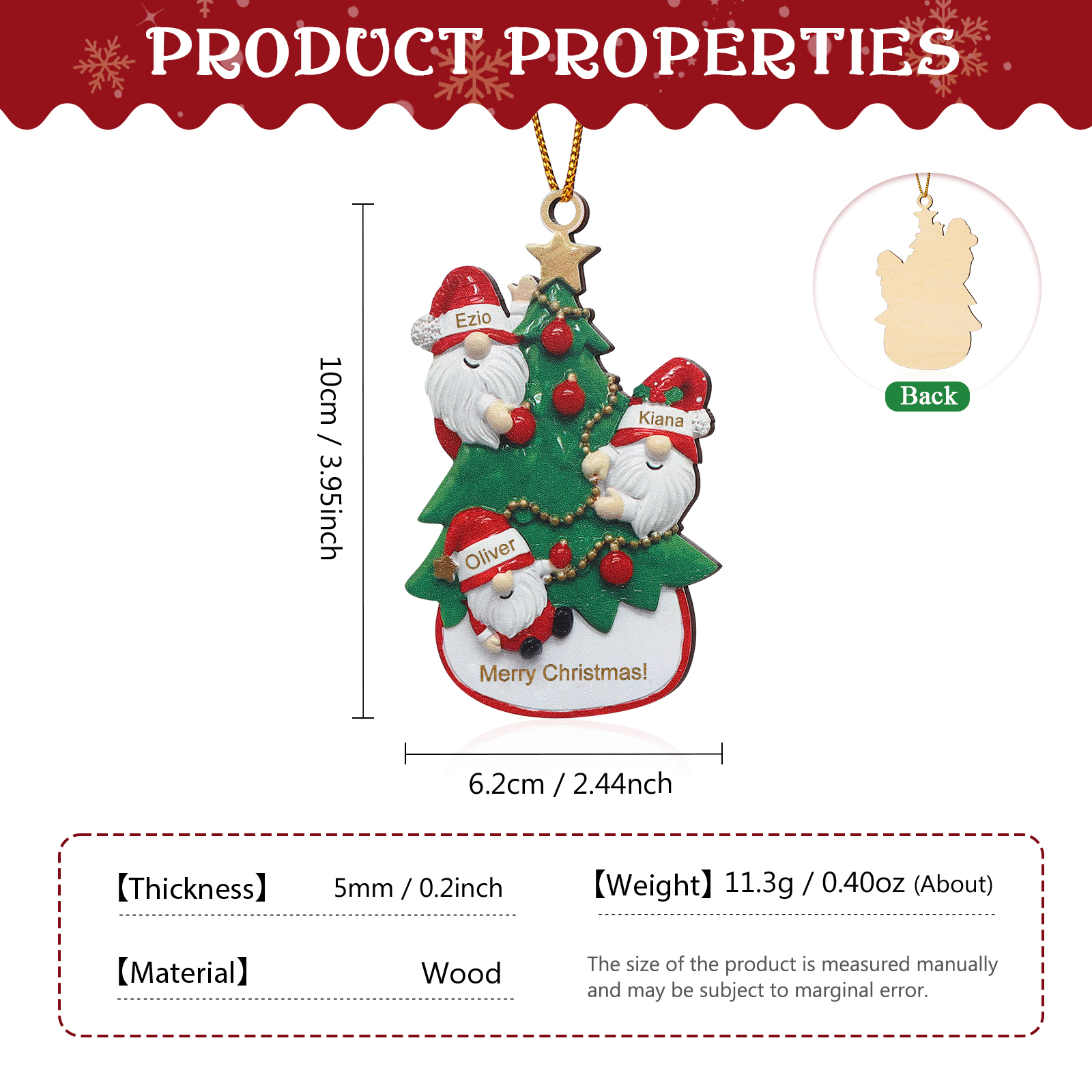 Personalised Gnome Christmas Ornament Custom 3 Names Family Gift for Christmas-Jessemade AU