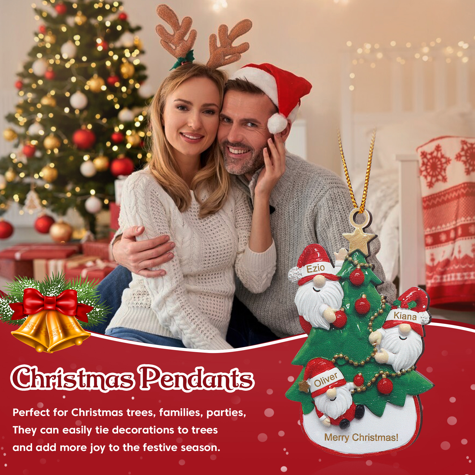 Personalised Gnome Christmas Ornament Custom 3 Names Family Gift for Christmas-Jessemade AU