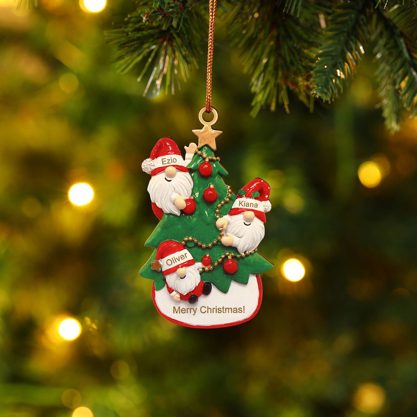 Personalised Gnome Christmas Ornament Custom 3 Names Family Gift for Christmas-Jessemade AU