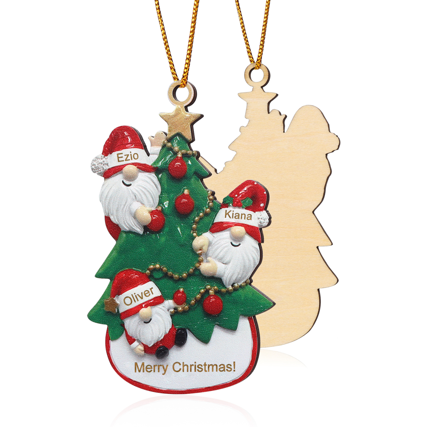 Personalised Gnome Christmas Ornament Custom 3 Names Family Gift for Christmas-Jessemade AU