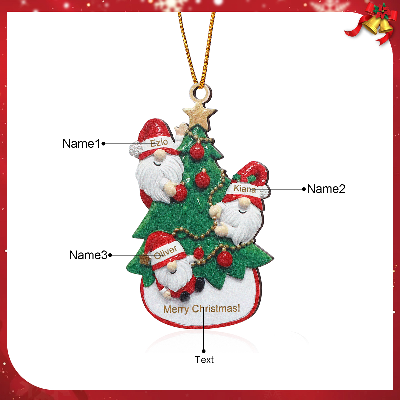 Personalised Gnome Christmas Ornament Custom 3 Names Family Gift for Christmas-Jessemade AU